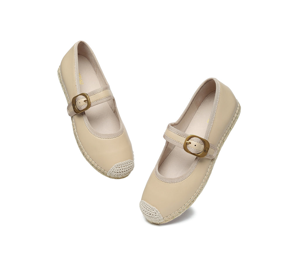 EVERAU® Women's Genuine Leather Adjustable Buckle Flat Espadrilles - Mila Style Comfortable Summer Sandals for Casual Outings & Beach Vacations