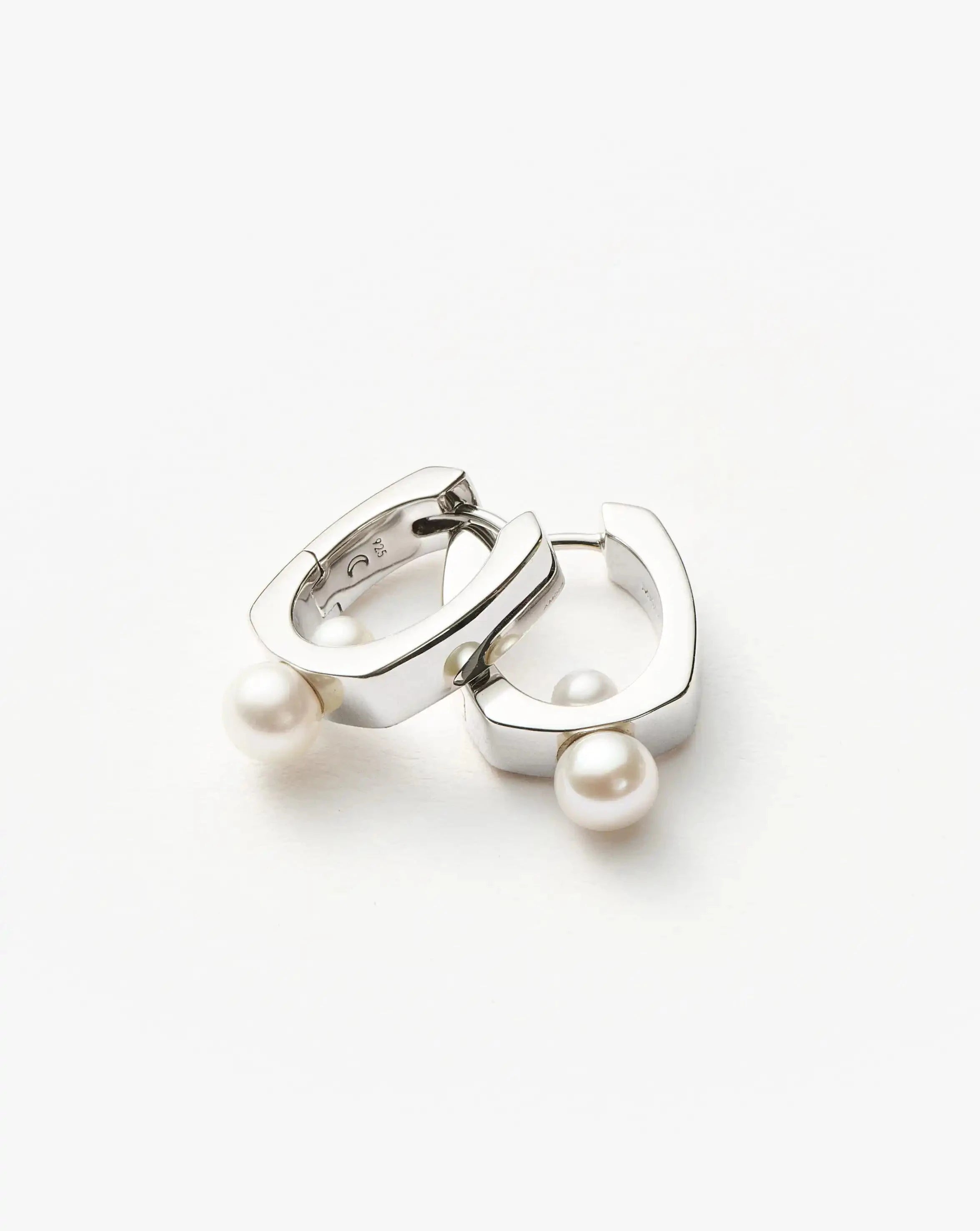 Sterling Silver Pearl Button Hoop Earrings for Women - Elegant Square Pearl Drop Earrings for Daily Wear & Special Occasions