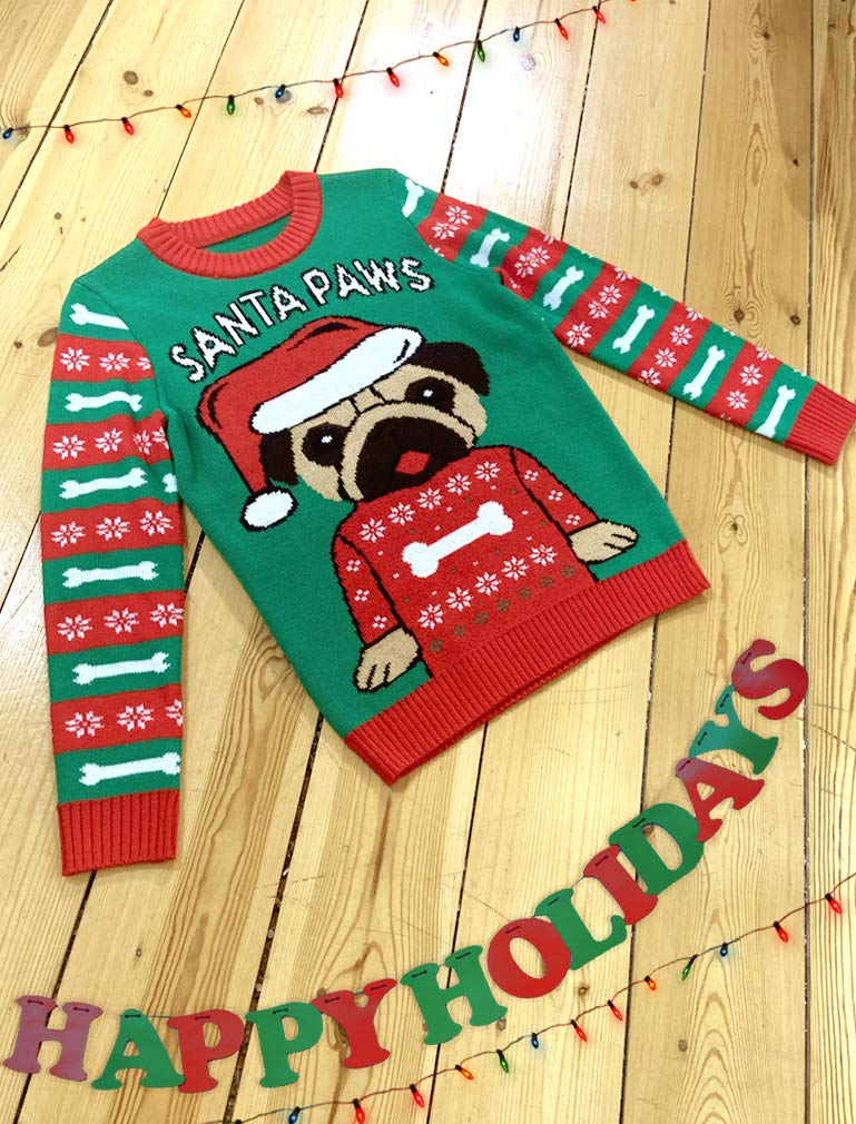 Pug Ugly Christmas Sweater for Kids & Teens | Funny Santa Paws Holiday Sweater for Boys & Girls | Perfect for Christmas Parties & Family Photos