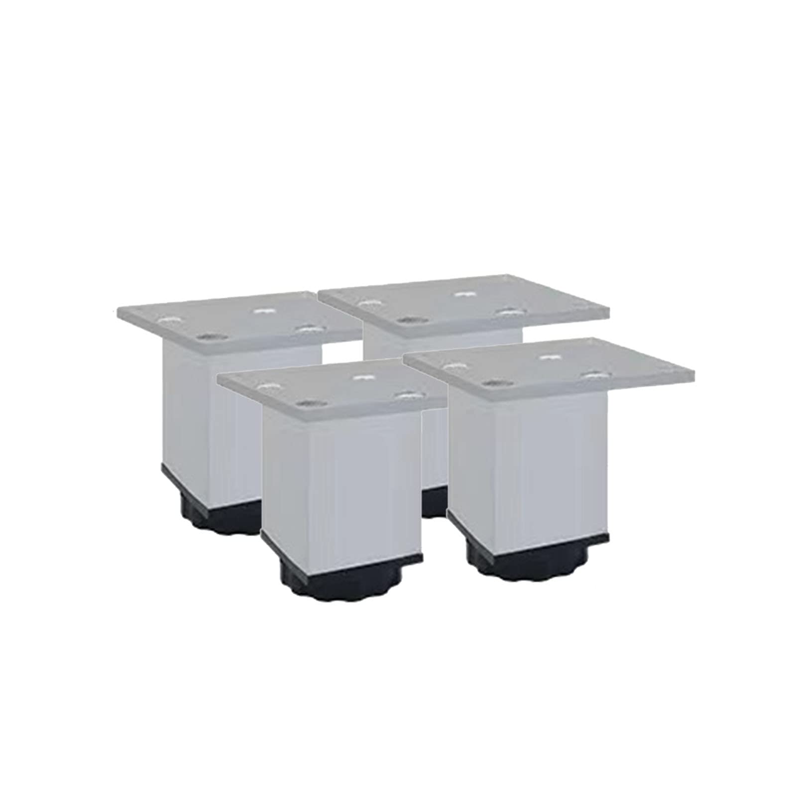 Adjustable Square Furniture Legs Set of 4 - 50mm/2inch Silver Metal Bench Legs for Tables, Desks, Chairs & Cabinets - Perfect for Home Office, Living Room & Bedroom Furniture Upgrade