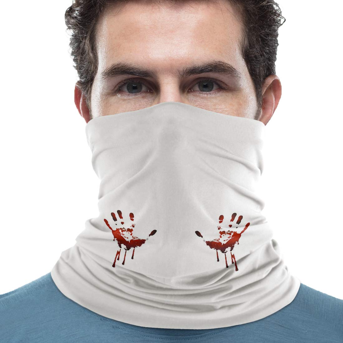 Breathable Neck Gaiter Face Cover & Scarf Bandana - Dust Protection & Horror Style with Red Handprint - Balaclava & Headband for Adults & Teens - Perfect for Outdoor Sports, Halloween Costumes & Winter Protection
