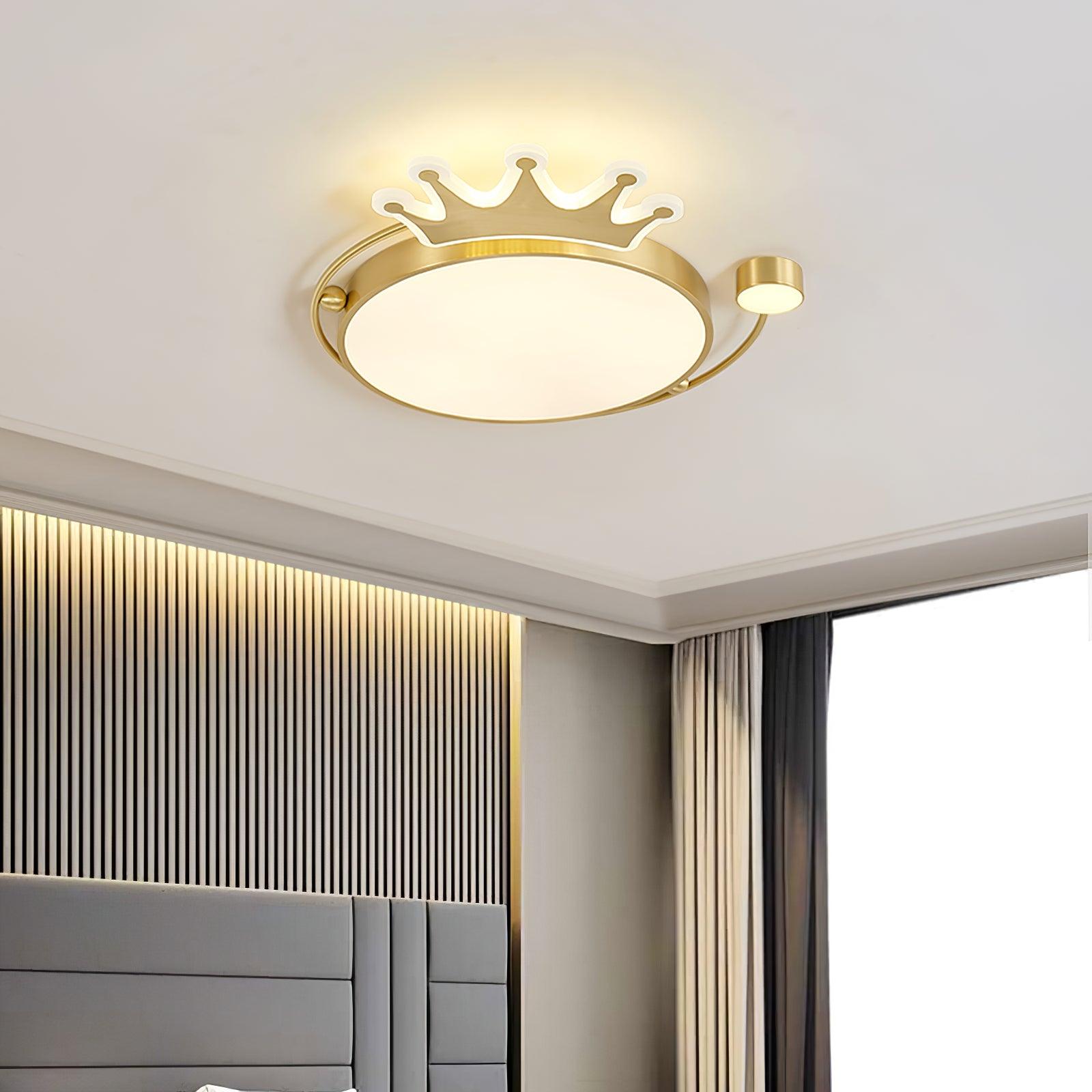 Elegant Crystal Crown Ceiling Light Fixture - Modern Chandelier for Dining Room, Bedroom & Living Room - Dimmable LED Lighting for Home Decor