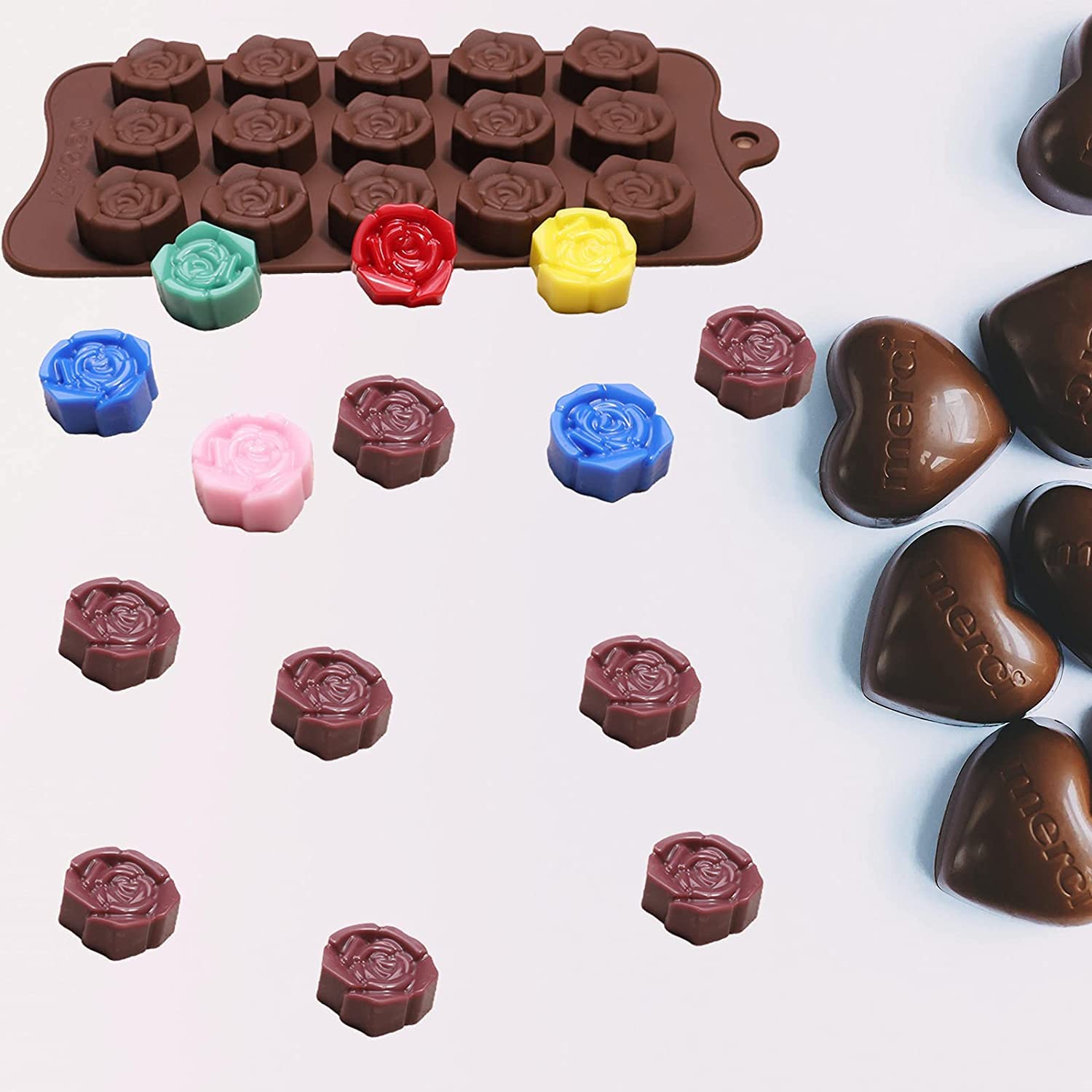 Premium Rose Silicone Chocolate Mold Set - 2PCS 15-Cavity Flower Silicone Molds for Baking, Ice Cubes & Cake Decorating | Perfect for Valentine's Day, Weddings & DIY Dessert Making
