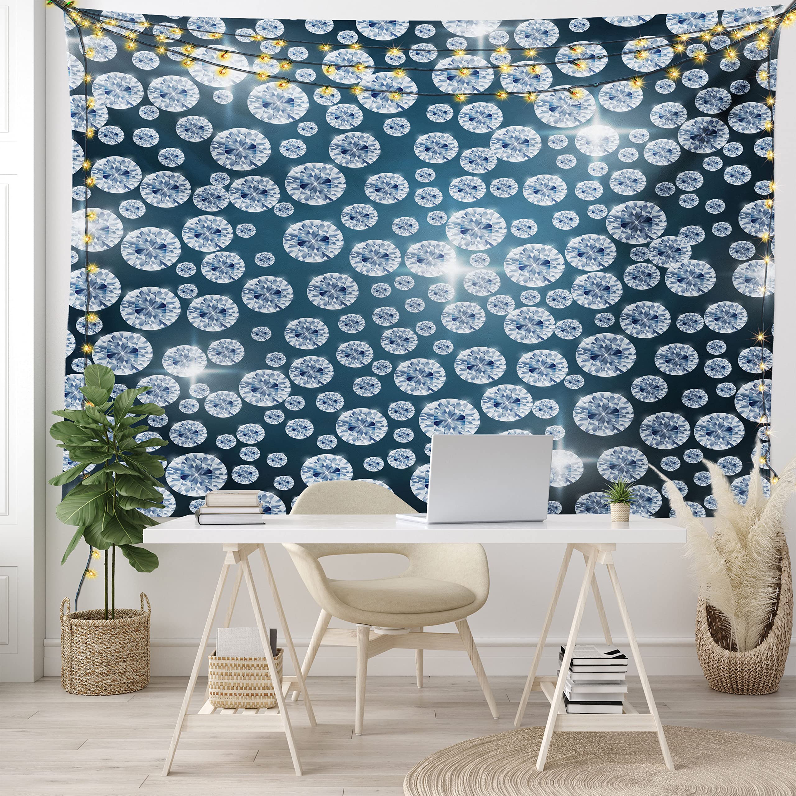 Ambesonne Diamond Tapestry - Carbon Atom Cubic Structure Science Art Fabric Wall Hanging for Bedroom & Living Room Decor, 28x23 Inches, Dark Grey | Perfect for Dorm Rooms, Home Offices & Science-Themed Parties