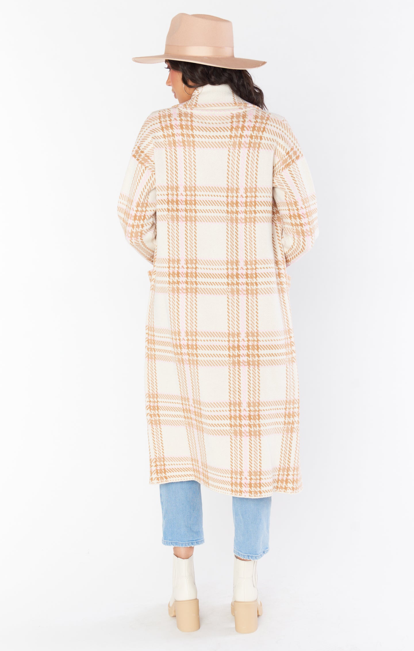 Melrose Sweater Jacket - Women's Neutral Plaid Knit Cardigan for Fall & Winter | Cozy Oversized Open Front Wrap for Casual Outfits & Layering