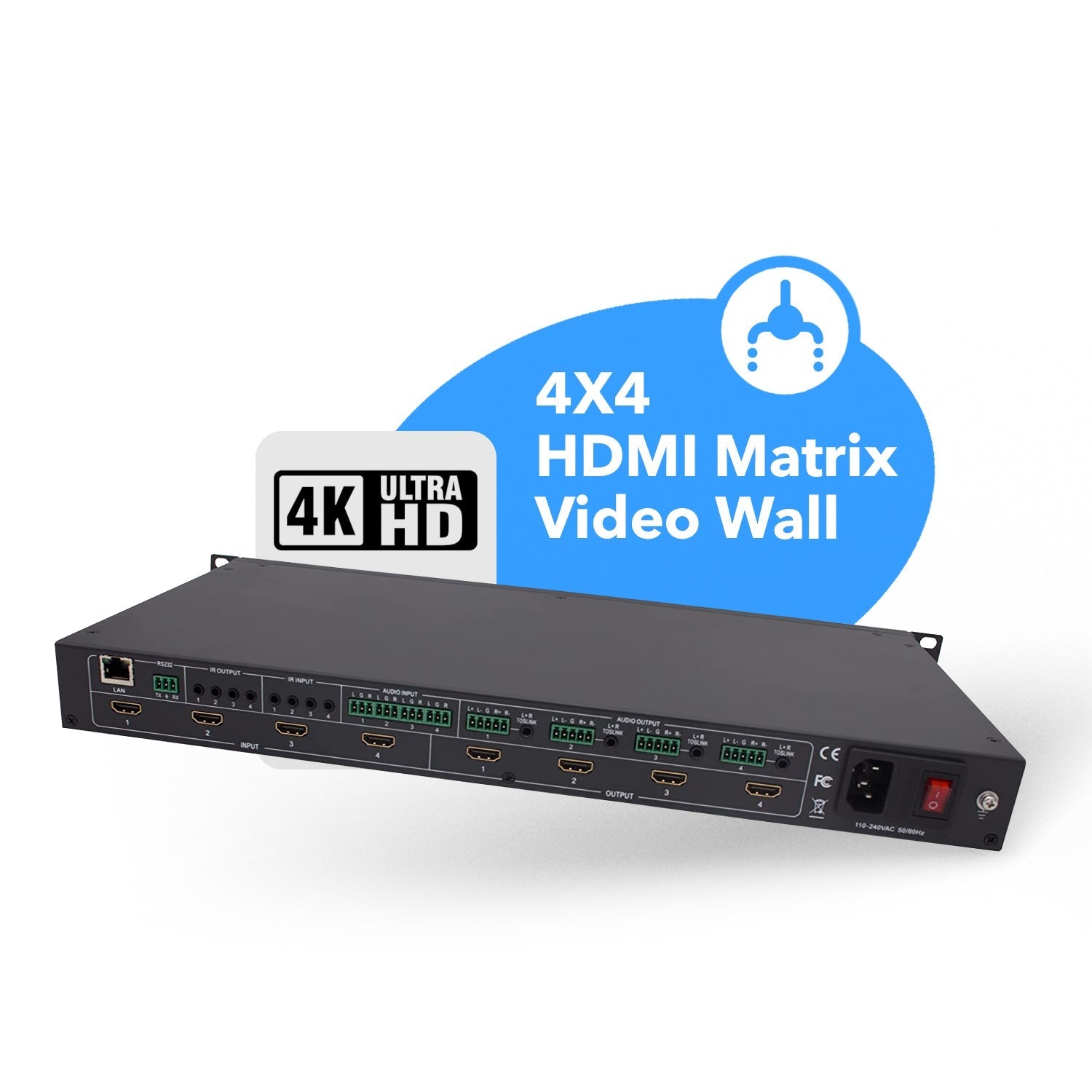 18Gbps 4x4 Seamless UHD Matrix Switch (UHD 404VW) - Perfect for Home Theater, Gaming & Professional AV Setups