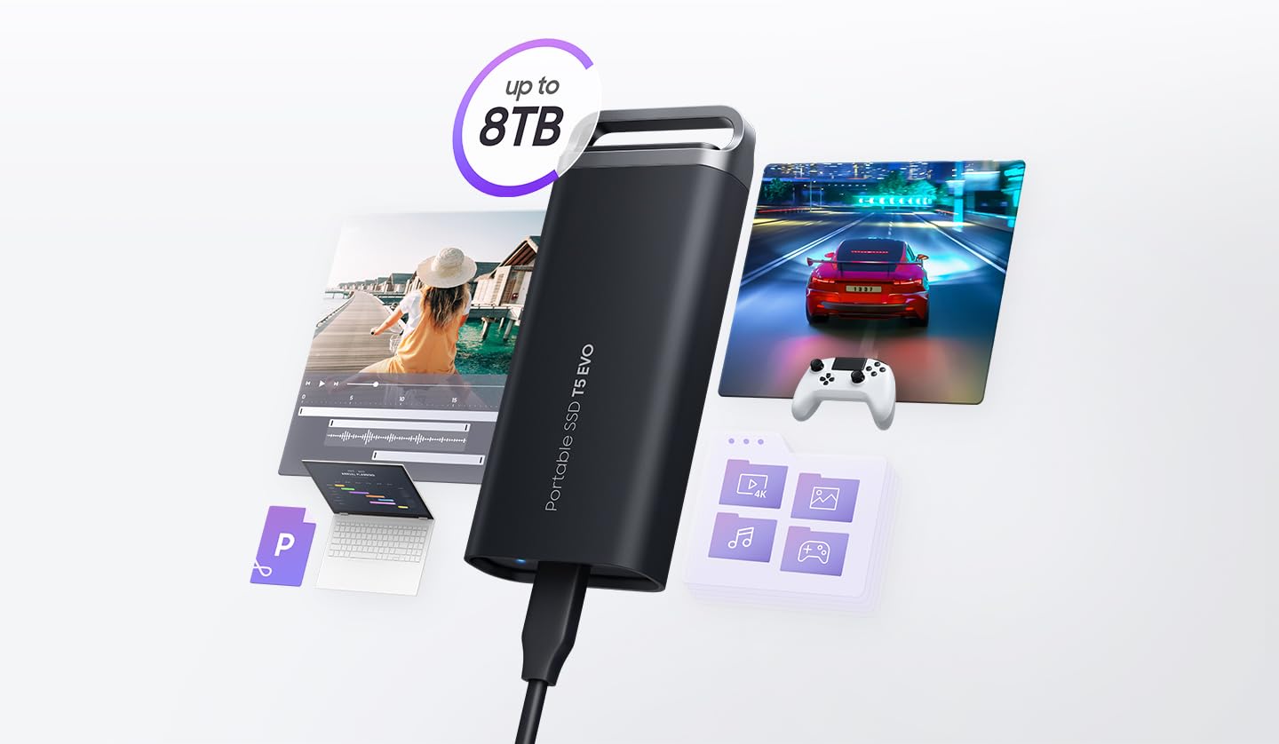 SAMSUNG T5 EVO 2TB Portable External SSD - USB 3.2 Gen 1 Fast Transfer up to 460MB/s - Compact Storage for Gaming, Video Editing & Content Creation - Ideal for Laptops, PS5 & 4K Video Workflows - Black (MU-PH2T0S/WW)