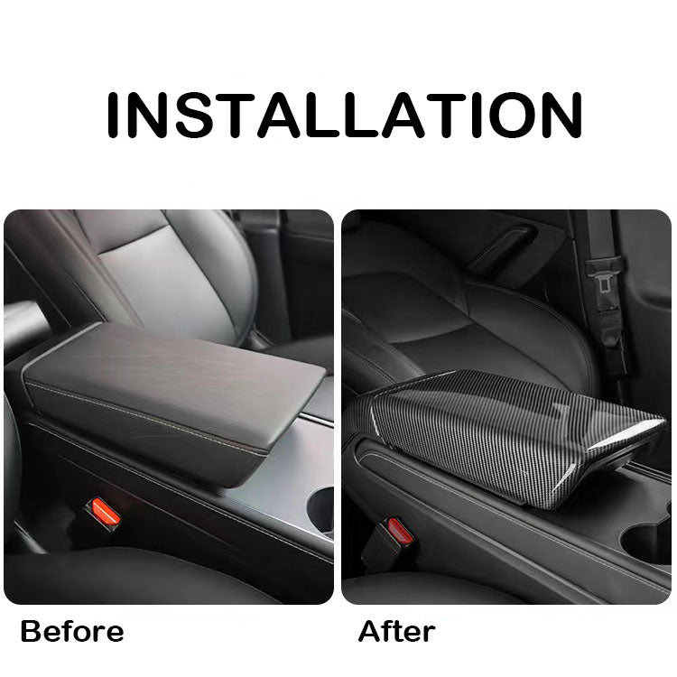 Premium Real Carbon Fiber Armrest Cover for Tesla Model 3 & Y - Luxury Interior Upgrade with Sporty Look | Perfect for Car Enthusiasts & Tesla Owners Seeking Stylish Protection
