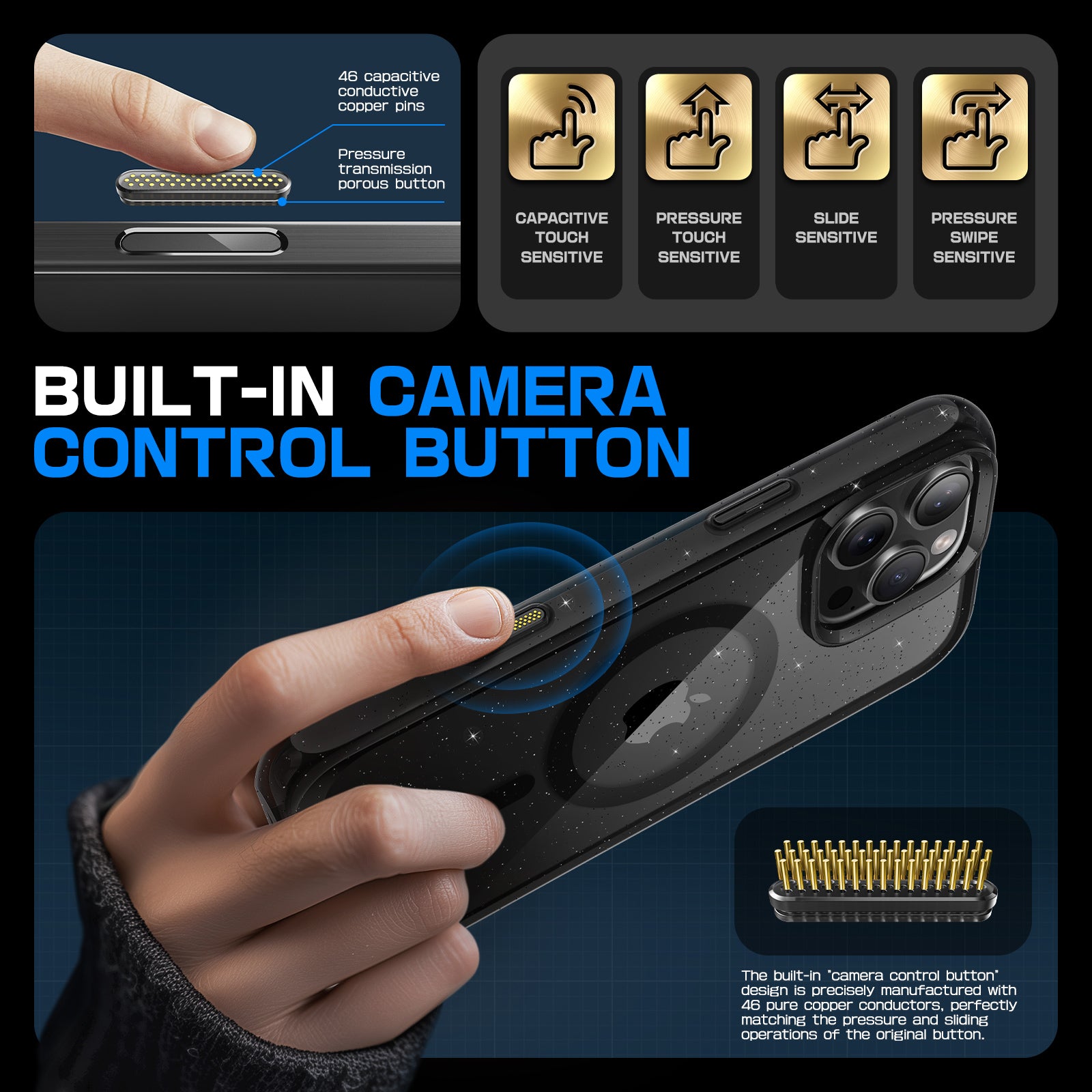 iPhone 16 Pro Max 6.9 Inch Unicorn Beetle MAG Slim Clear Case with MagSafe & Camera Control Button | Glitter Black Design | Perfect for Daily Protection & Wireless Charging