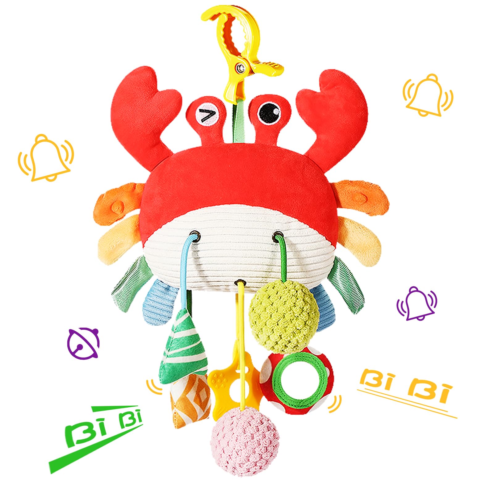 Best Baby Car Seat Toys for 0-6 Months - Soft Crab Stroller Toy with Clamp, Mirror, Rattle & Crinkle Sounds - Perfect Newborn Developmental Toys for 3-6 Months - Ideal Gift for Infants 0+ (Great for Strollers, Car Seats & Playtime)