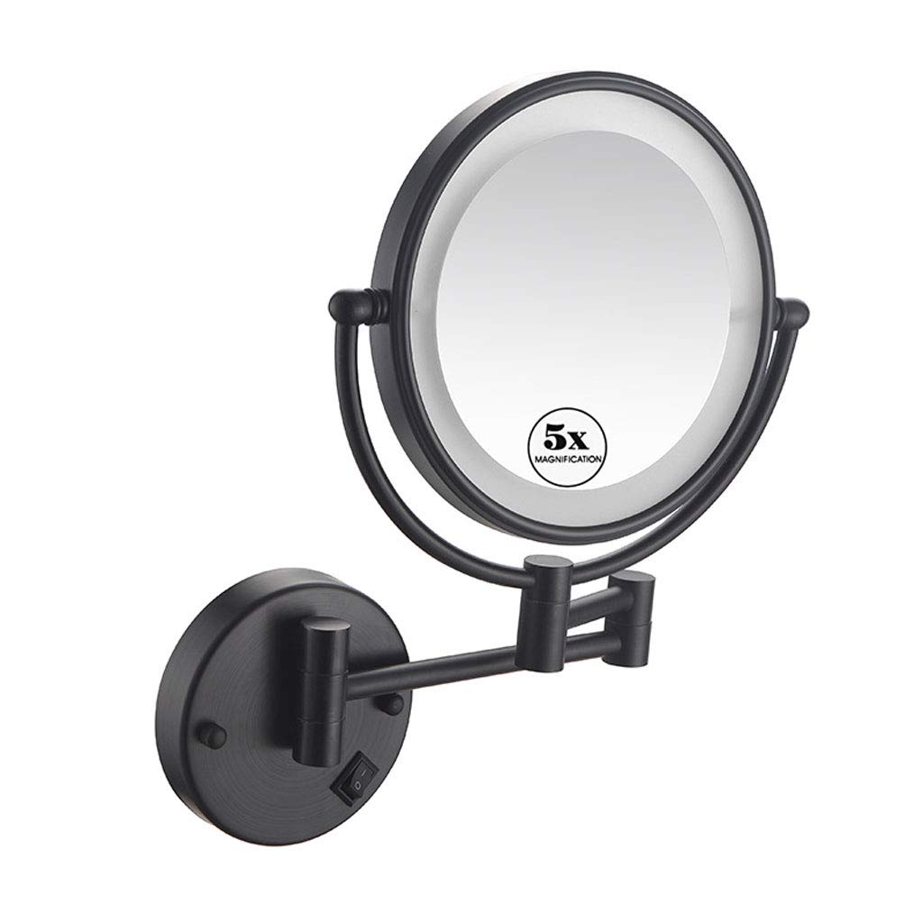 BWBW LED Wall Mount Makeup Mirror with 5X Magnification - 8 Inch Two-Sided Vanity Mirror for Bathroom & Bedroom - Perfect for Shaving, Makeup Application & Skincare Routine