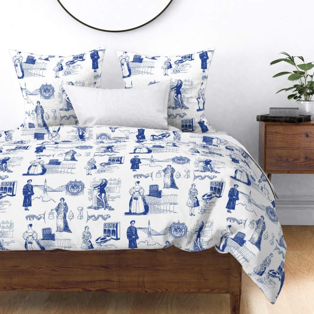 Custom Women in Tech Vintage Art Print Cotton Sateen Duvet Cover Twin Size - Computer Science Toile Design for Lady Tech Geeks, Perfect for STEM Education & Women's Day Gifts | Bedroom Decor, College Dorm Essentials, Geek Chic Home Decor