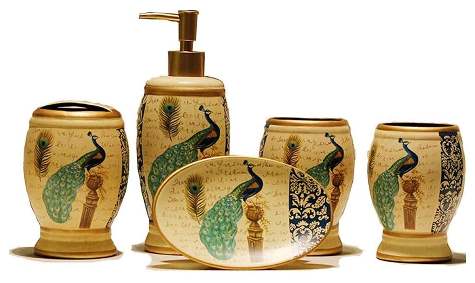 Ceramic Soap Dispenser Set - Peacock Design for Bathroom & Hotel Decor