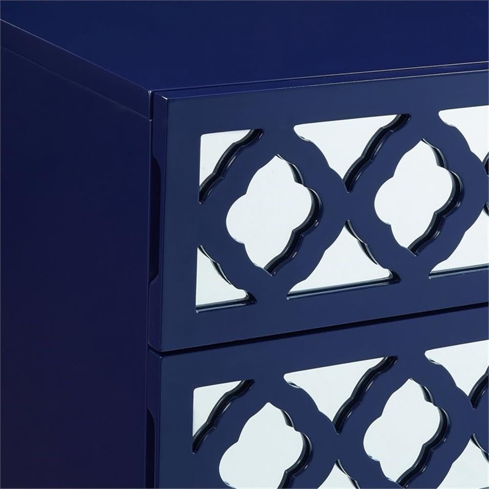 Serenity 3-Drawer Mirrored Nightstand with Trellis Pattern - Navy Blue Bedside Table for Bedroom Decor & Storage | Perfect for Modern, Glam, or Coastal Style Bedrooms