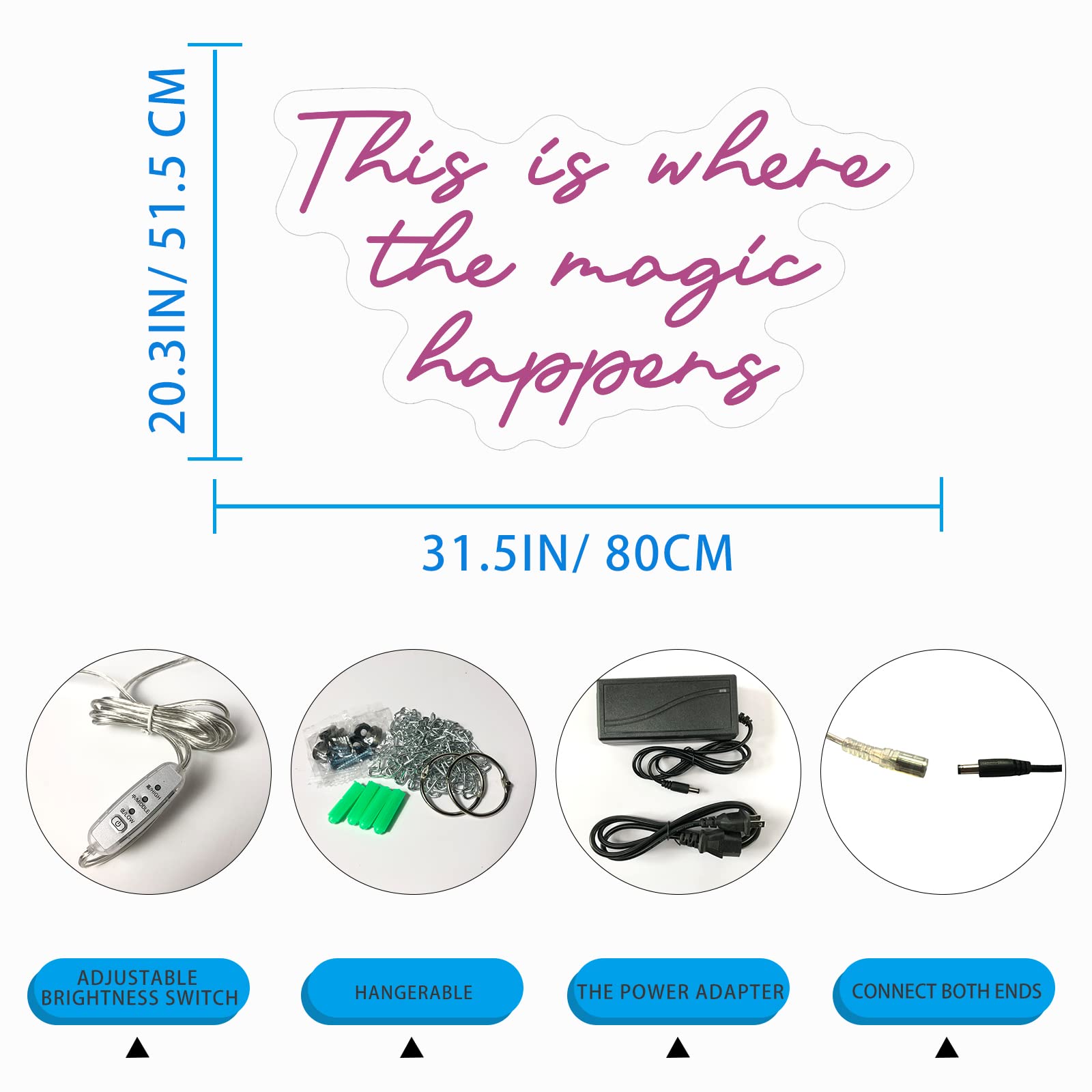 Custom LED Neon Sign 'This is Where The Magic Happens' - 29 Inch Warm White Wall Decor for Bedroom, Bar & Home - Perfect for Birthday, Wedding, Christmas Gifts & Party Decorations | Durable & Energy-Efficient Lighting for Romantic Ambiance, Special Events & Home Decoration