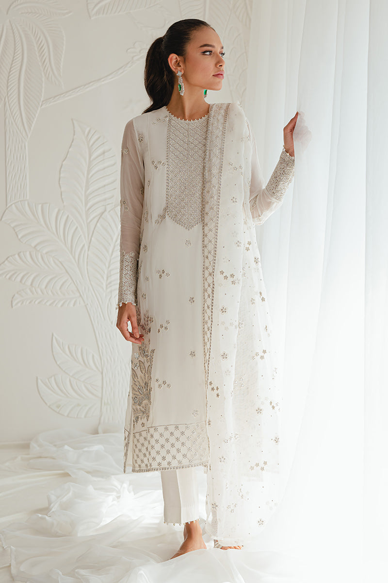 IVORY GLINT 4PC CHIFFON EMBROIDERED SUIT SET - Elegant Women's Formal Outfit for Weddings, Parties & Special Occasions