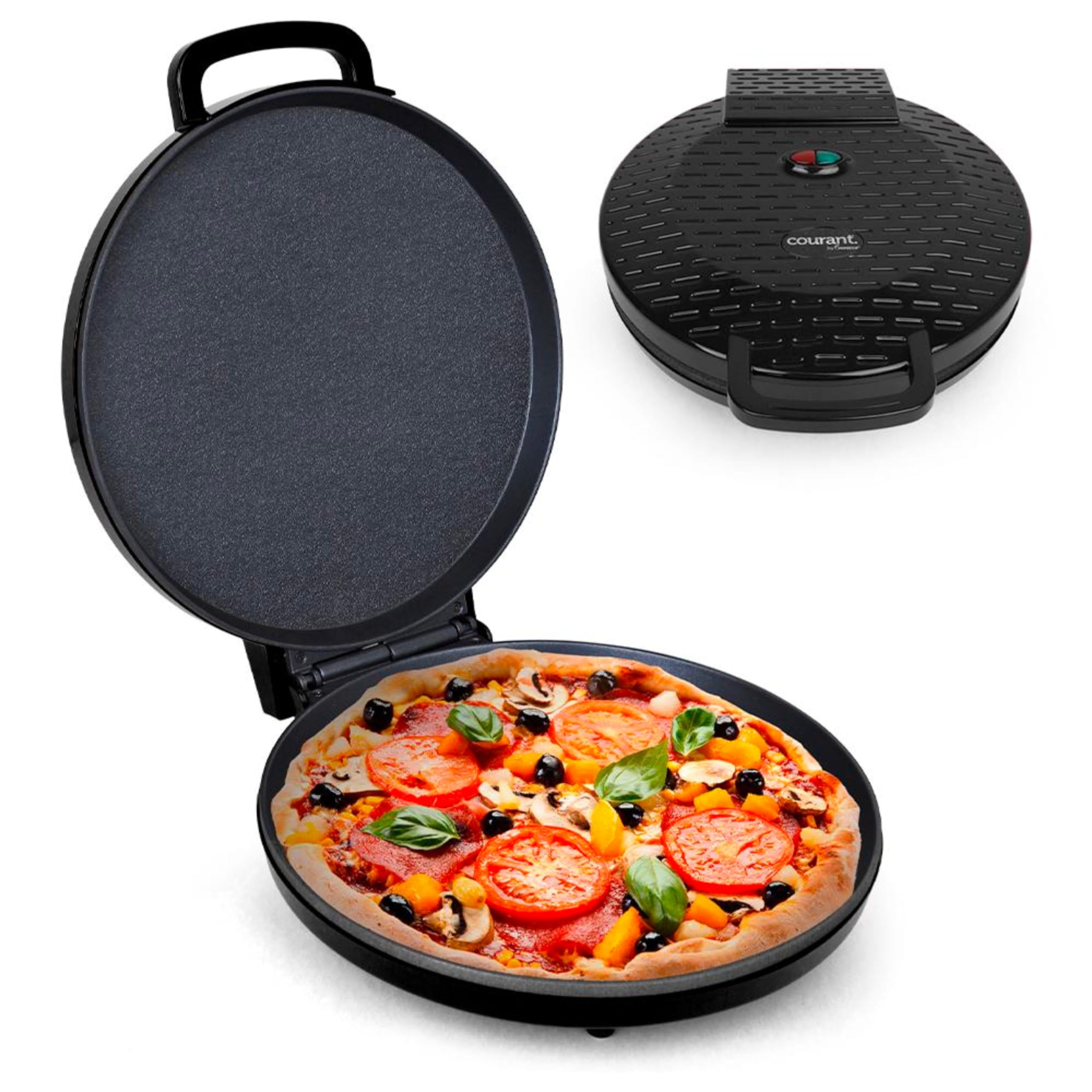 **Courant 12-Inch Electric Pizza Maker - Non-Stick Plates, Cool-Touch Handle, Indoor Pizza Oven & Calzone Maker for Home, School, or Office - Perfect for Family Dinners, Parties, and Quick Meals**
