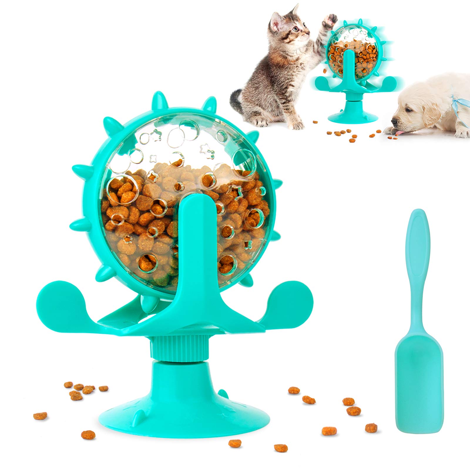 Interactive Dog Puzzle Toys & Cat Slow Feeder - Windmill Treat Dispenser with Strong Suction Cup - Mental Stimulation & Fun for Pets - Perfect for Mealtime, Training, and Indoor Playtime