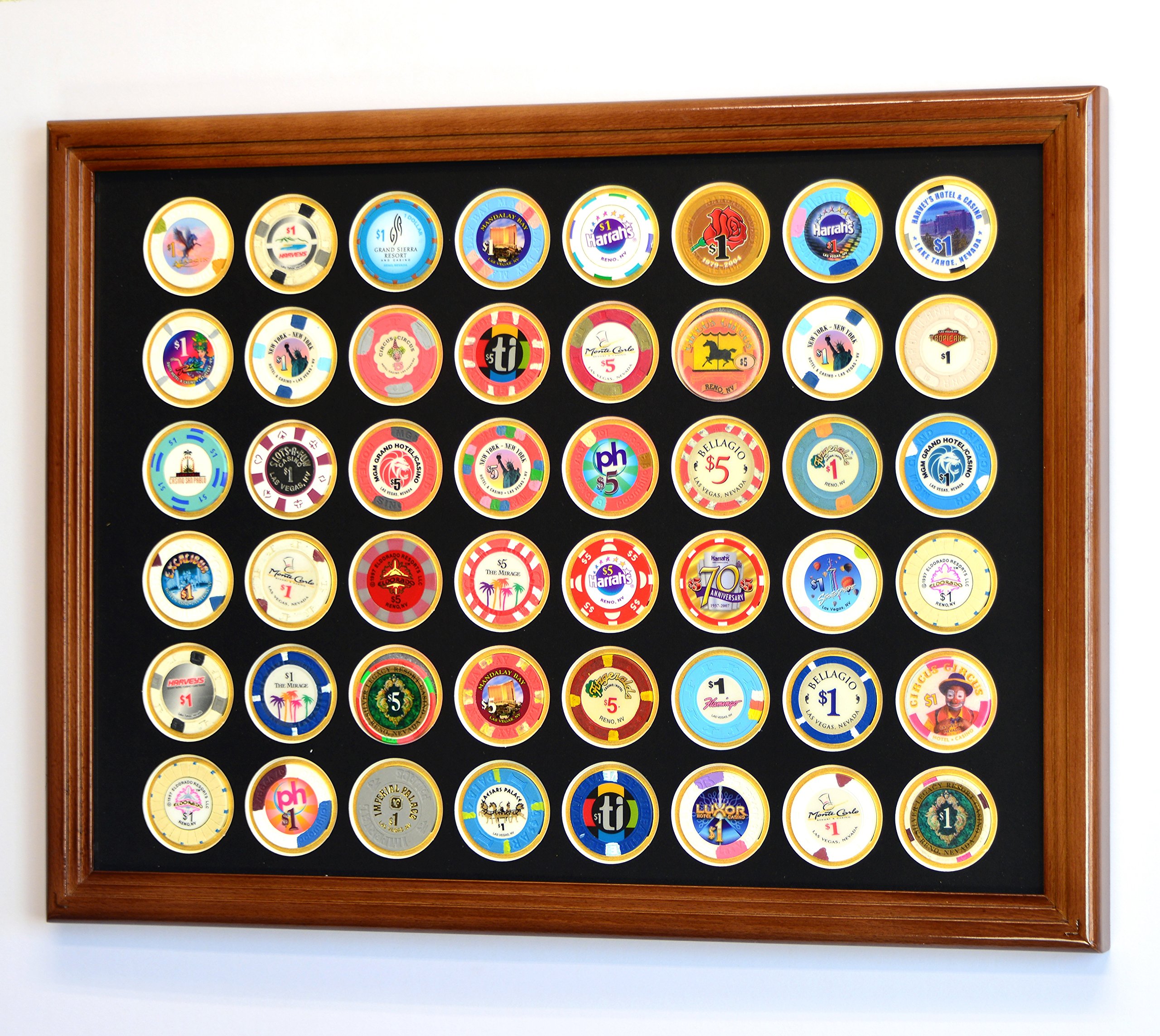 48-Piece Casino Poker Chip Display Case with Custom Colored Matting - Perfect for Poker Tournaments, Home Game Rooms & Collector Showcases