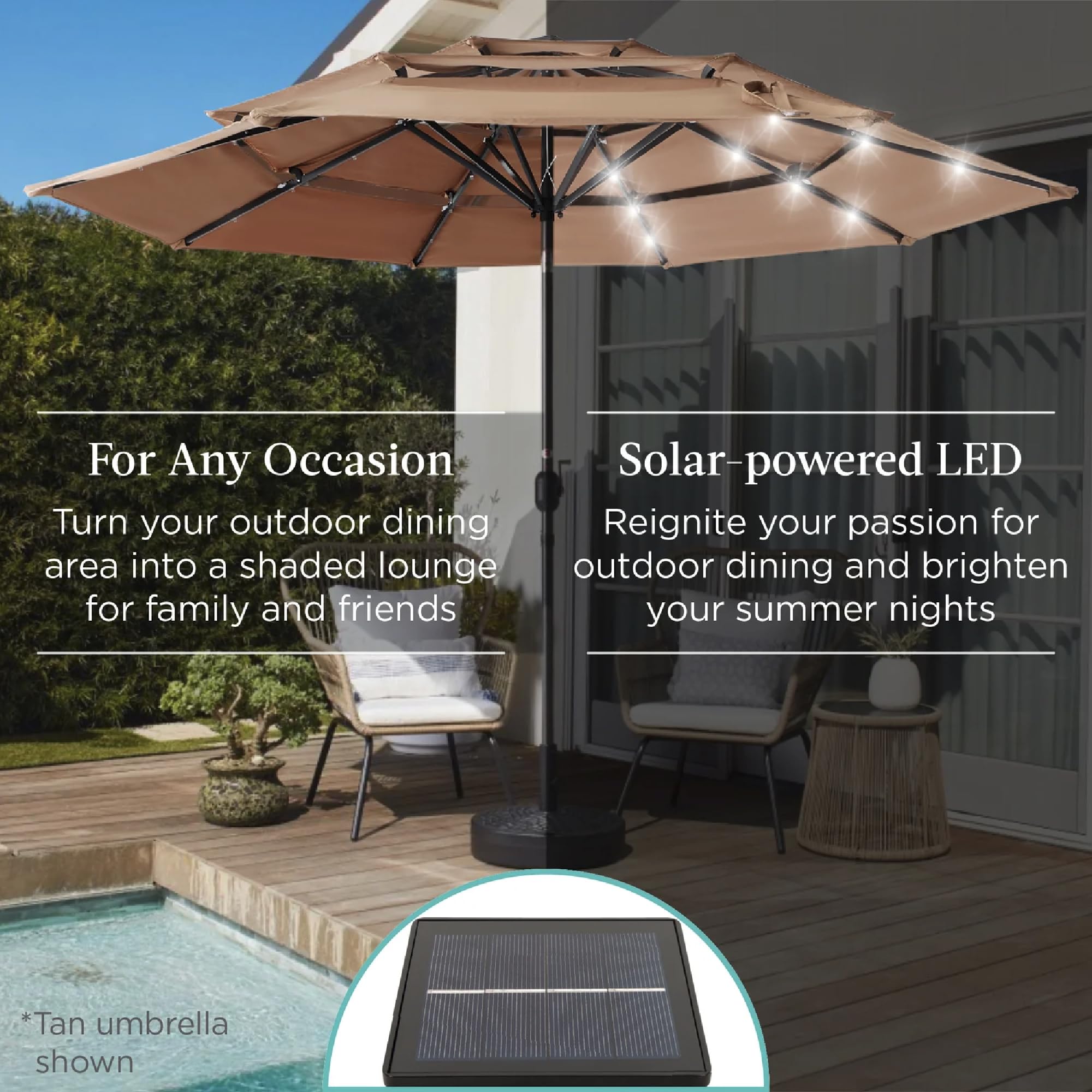 Best Choice Products 10ft 3-Tier Solar Patio Umbrella with 24 LED Lights - Adjustable Tilt & Easy Crank, 8-Rib Design for Backyard, Deck, Poolside - Perfect for Outdoor Dining, Lounging, and Summer Gatherings (Ivory)