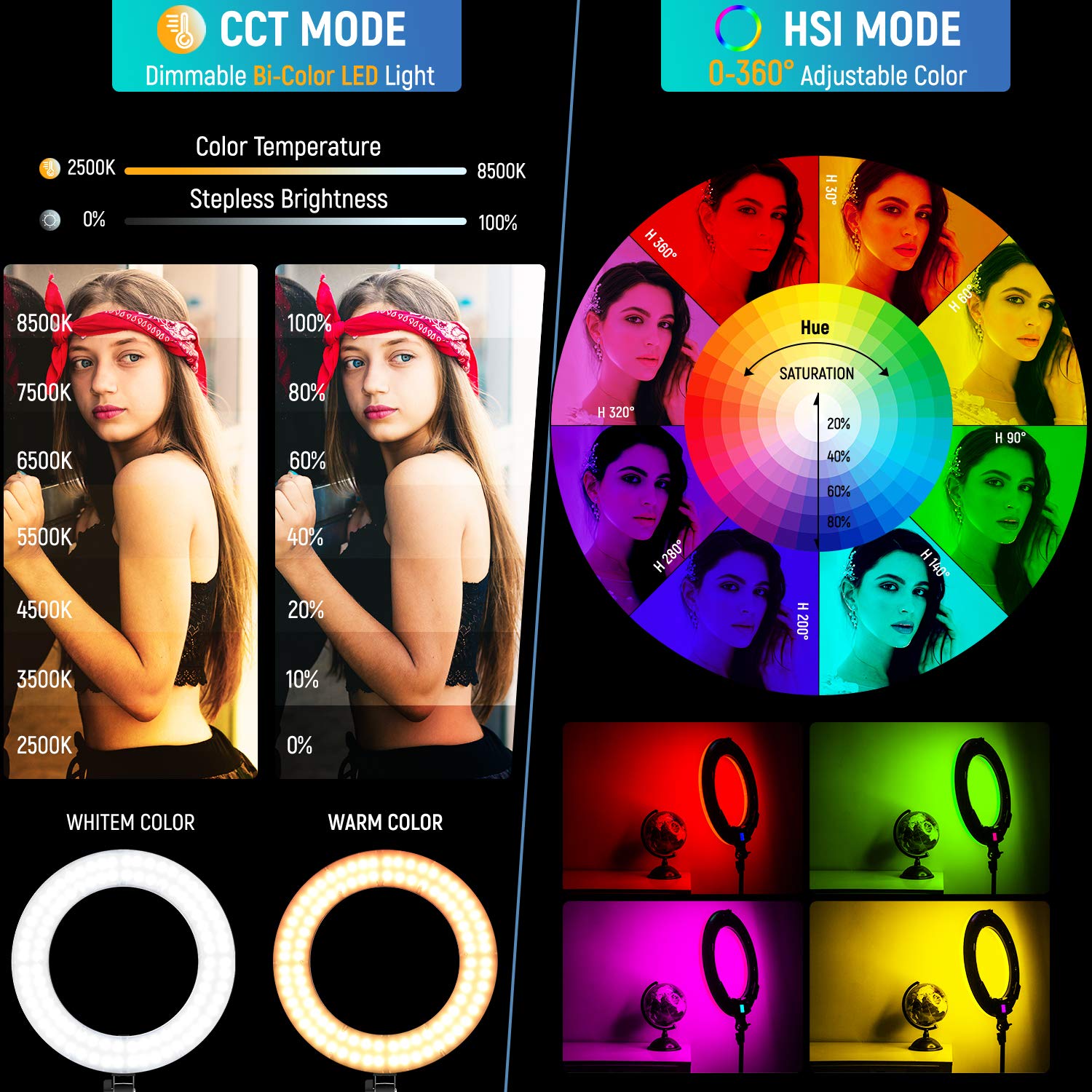 **Weeylite 18-inch RGB Ring Light with Stand & Phone Holder - Dimmable 2500K–8500K, CRI 95+ LED Selfie Light for TikTok, Live Streaming, Makeup, YouTube Videos & Photography - App Control & Remote Included**    *(Perfect for content creators, vloggers, makeup artists, and influencers enhancing lighting for professional-quality videos, photos, and live streams.)*