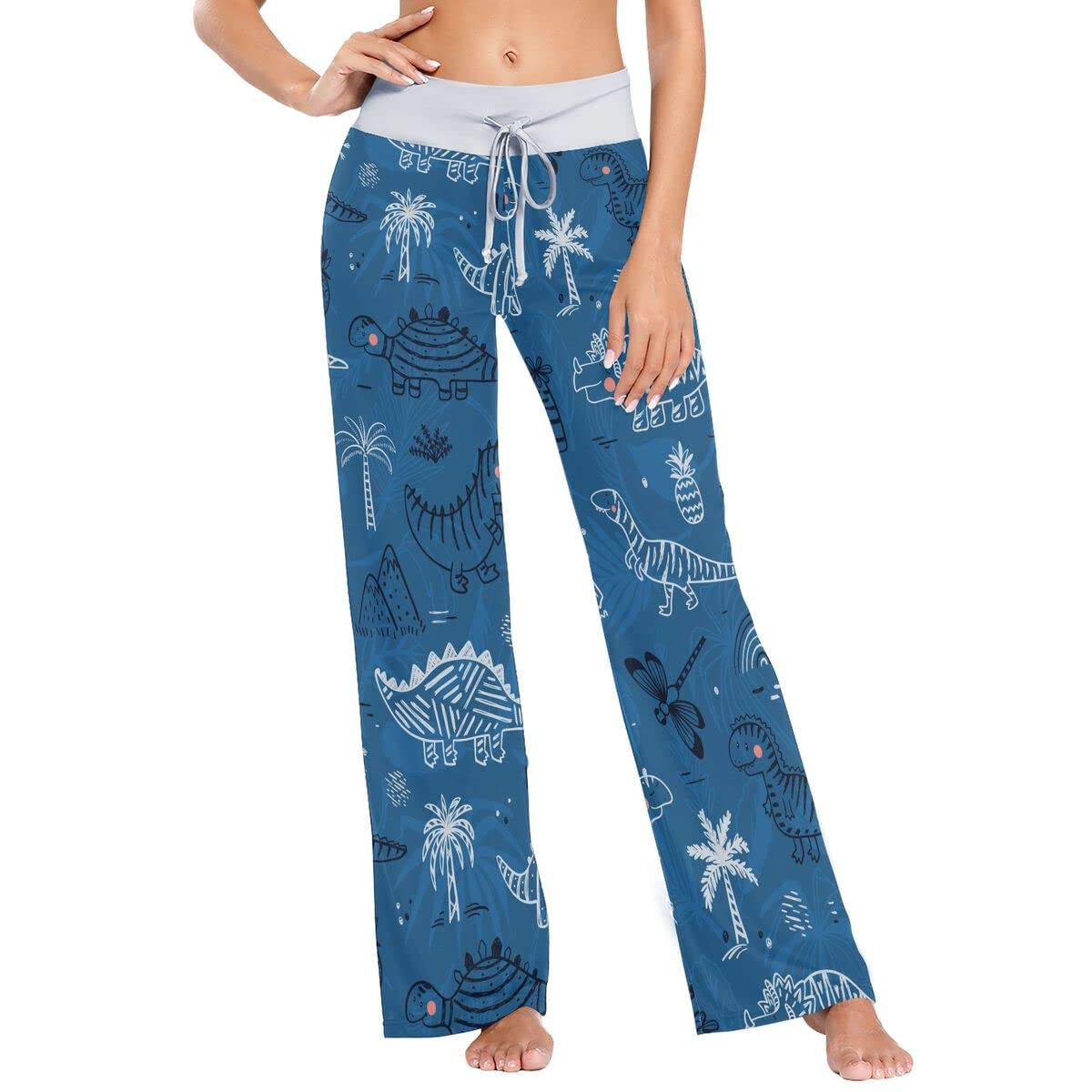 Women's Dinosaur Pajama Pants Set - Soft Sleepwear & Lounge Pajama Bottoms (XS-XL) - Blue - Perfect for Cozy Nights, Relaxing at Home & Cute Gift Ideas