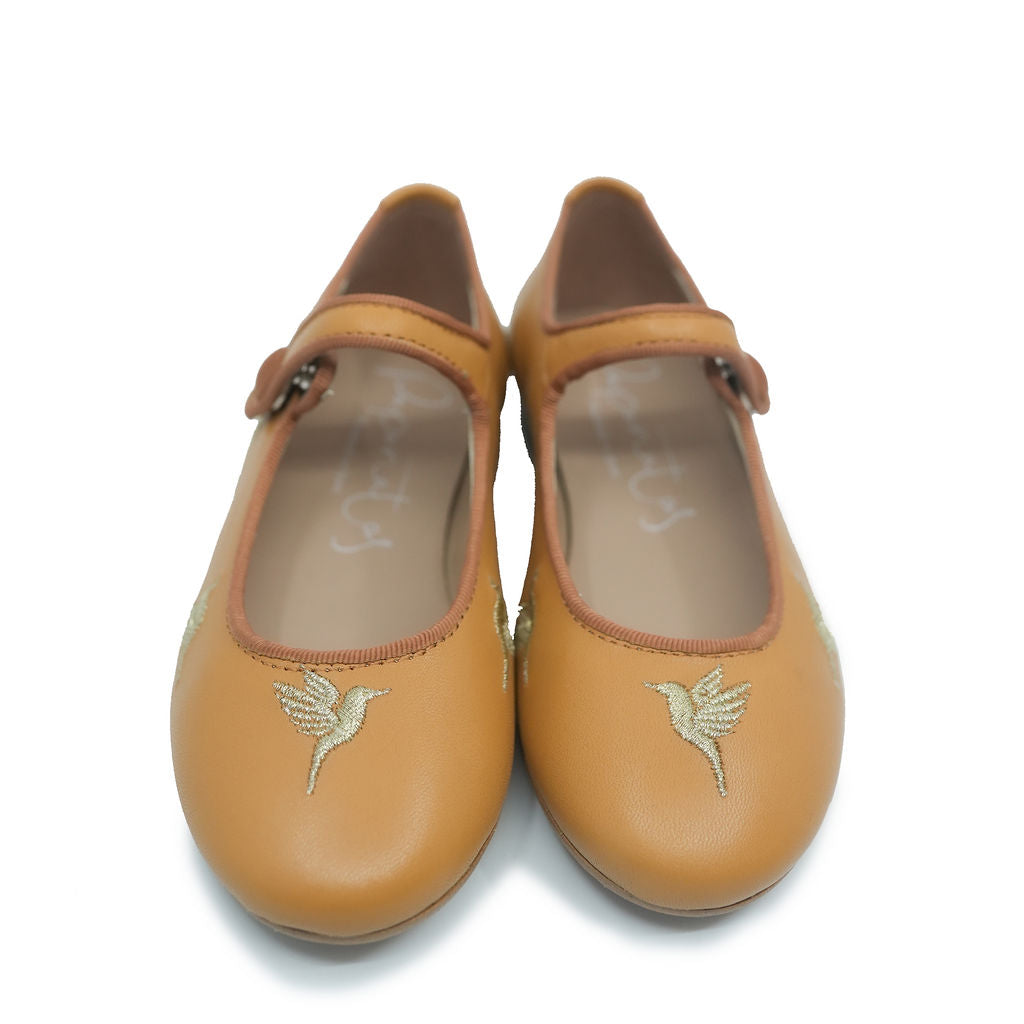 Papanatas Hummingbird Embroidered Mary Jane Flats - Women's Vintage Style Comfortable Shoes for Casual Wear & Special Occasions