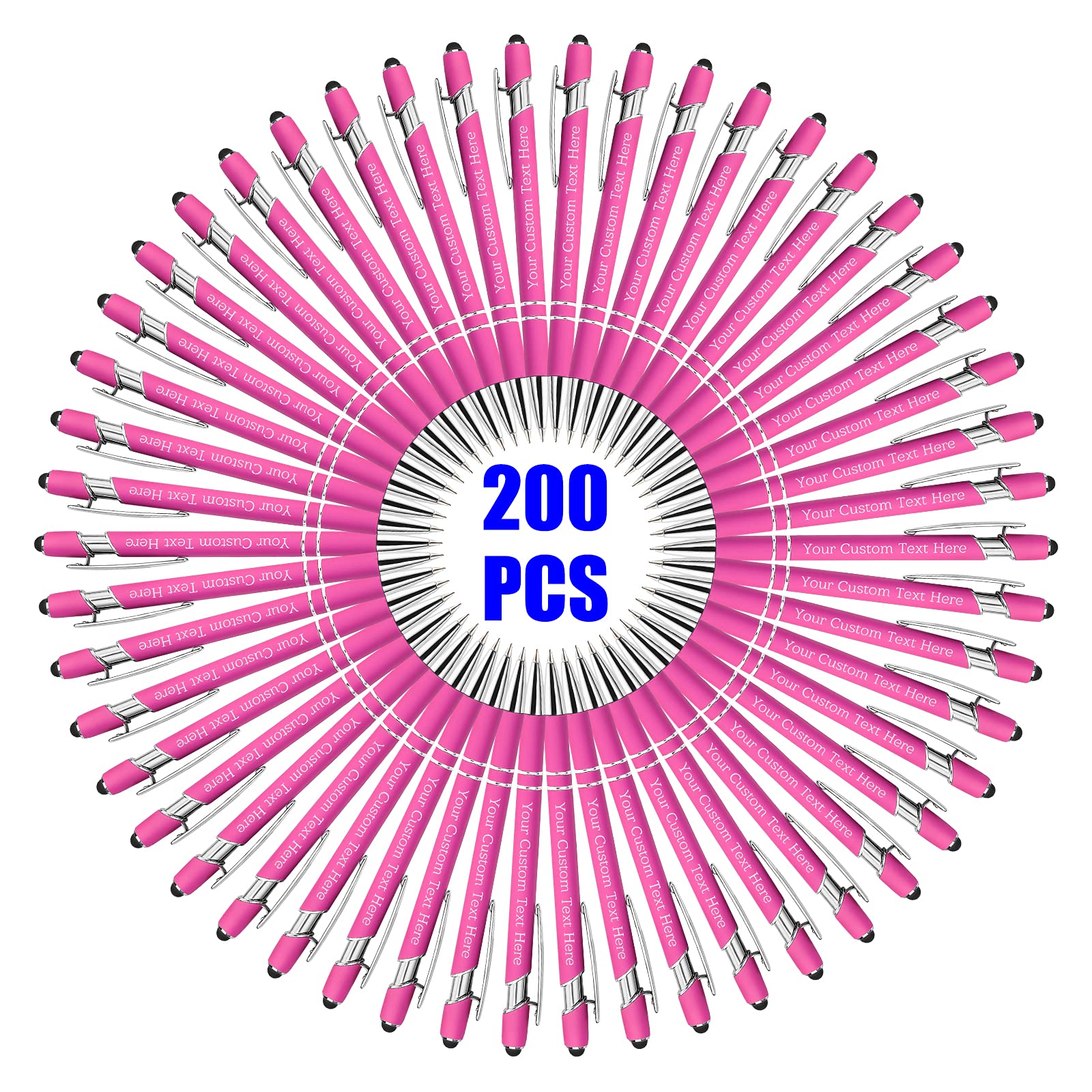 200 Pcs Personalized Custom Pens Bulk - Free Engraving with Name/Message - Custom Ballpoint Pens & Stylus for Business, Office, Graduation - Unique Gifts for Men & Women - Perfect for Christmas, Birthday, Promotions (Pink) - Ideal for Corporate Events, Employee Recognition & Special Occasions