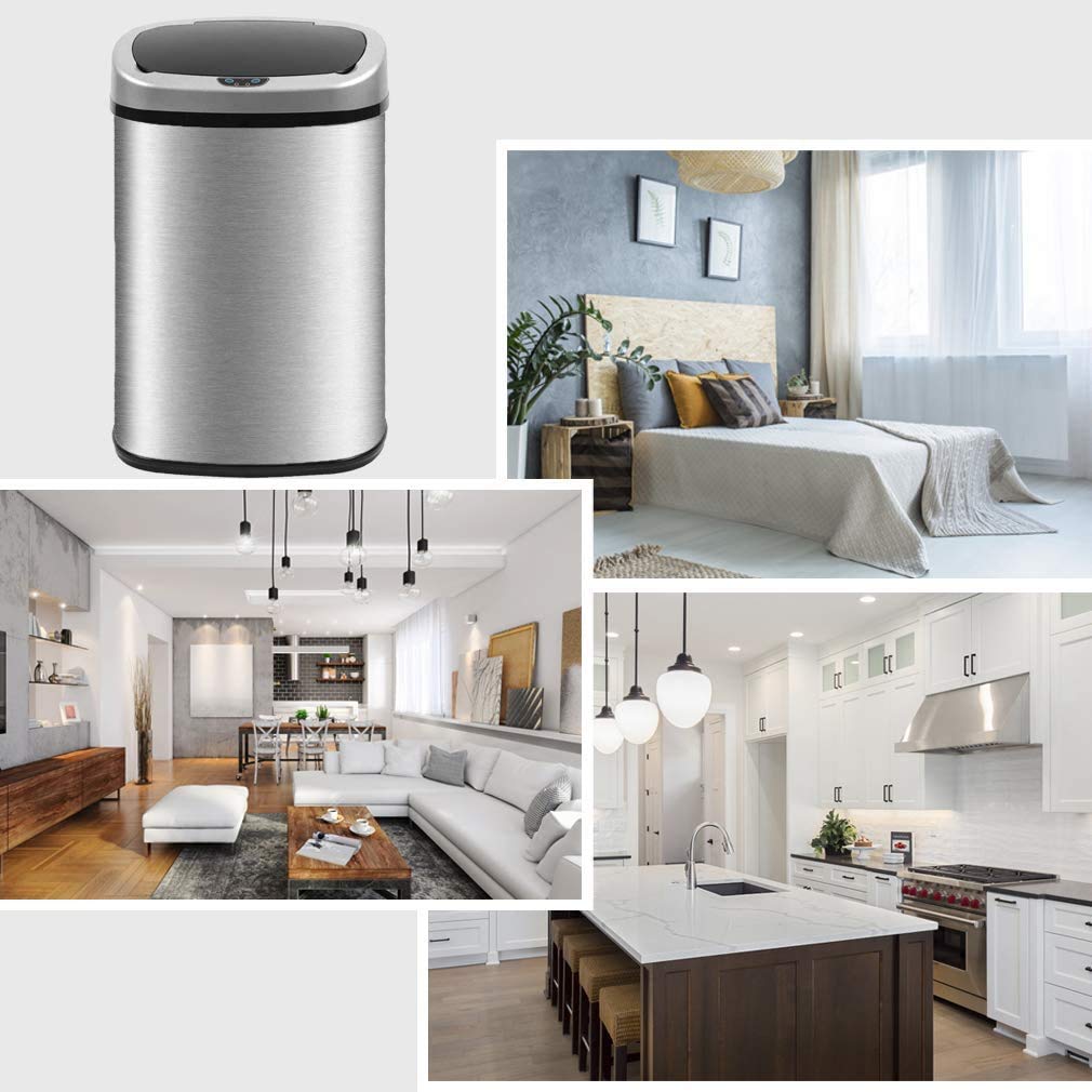 Stainless Steel 13 Gallon Automatic Sensor Trash Can with Lid - Touch-Free 50 Liter Large Capacity Kitchen Garbage Bin for Home, Bathroom, Office & Bedroom - Perfect for Hands-Free Waste Disposal & Hygiene Maintenance