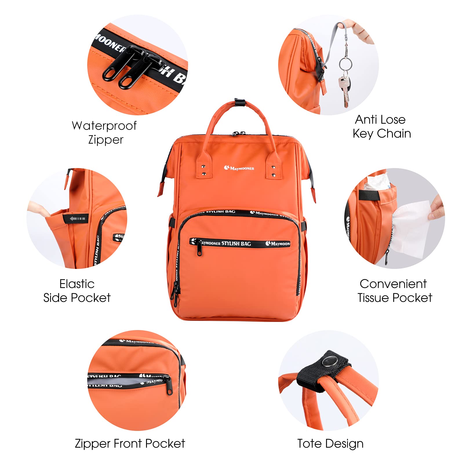 Best Waterproof Diaper Bag Backpack with Changing Pad - Large Maternity Baby Bag with Insulated Pockets, Orange Diaper Rucksack for Travel, Outings & Daily Use