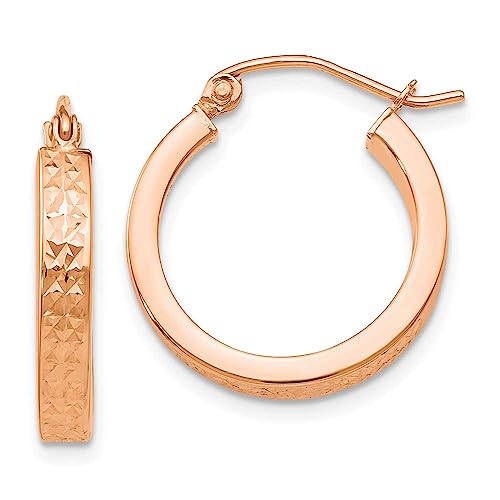 14K Rose Gold Diamond Cut Hoop Earrings for Women - Elegant In and Out Design for Everyday Wear, Parties & Special Occasions