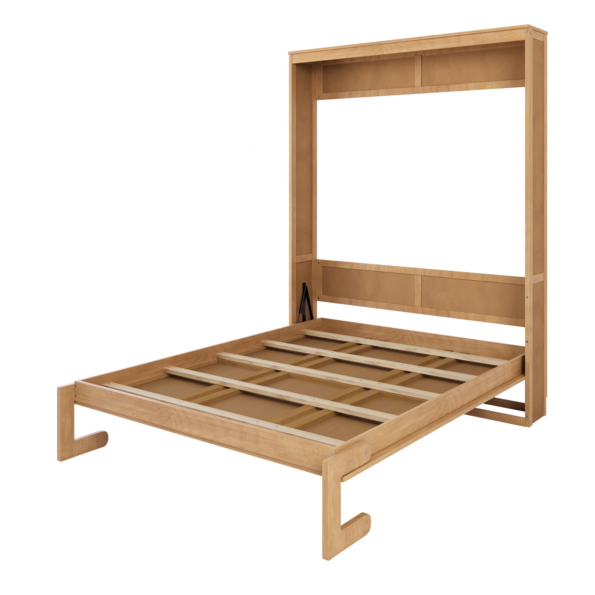 HABITRIO Full Size Murphy Bed with Solid Wood Frame and Rattan Cabinet - Space Saving Wall Bed for Guest Room, Home Office, or Small Apartments - Natural Finish