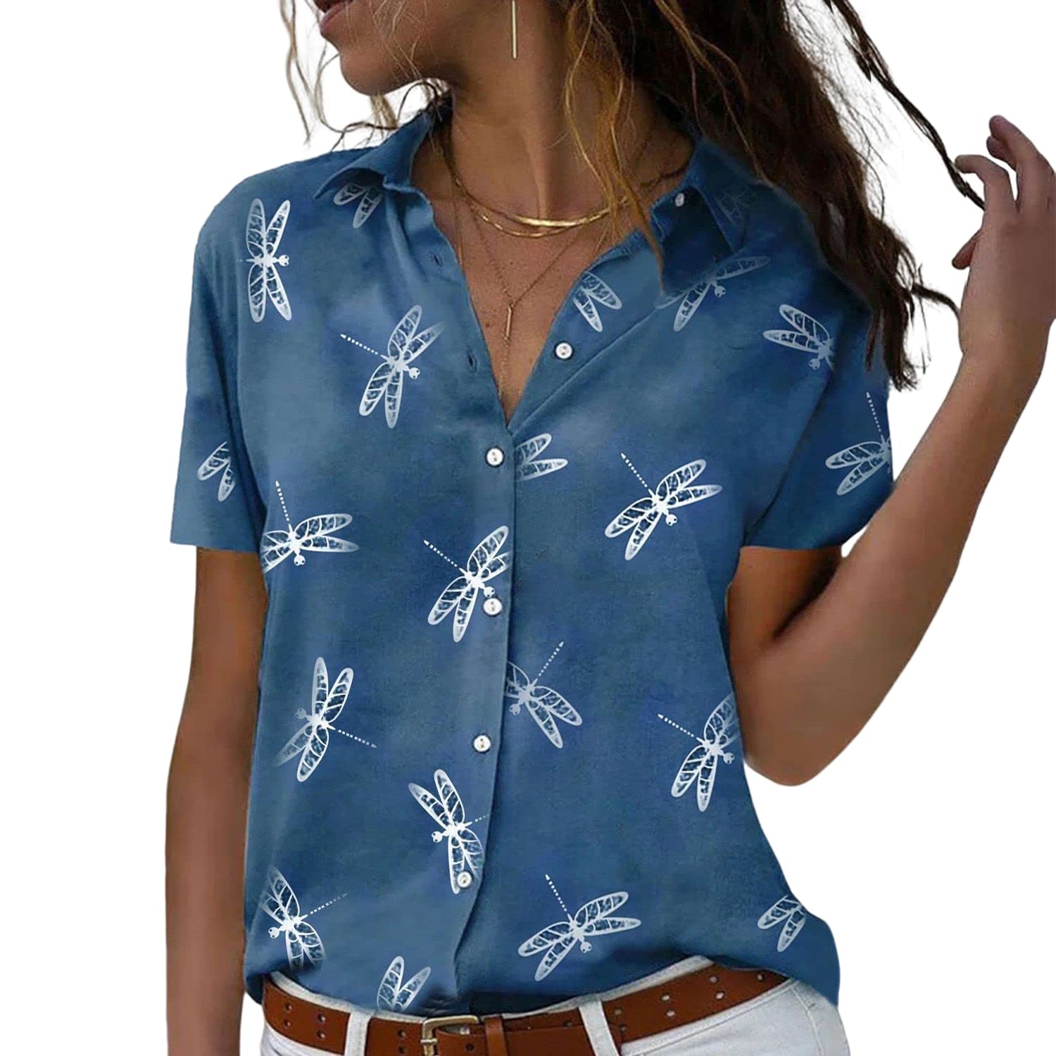 Floral Print V-Neck T-Shirt for Women - Summer Short Sleeve Blouse, Flowy Casual Top for Beach, Vacation & Everyday Wear