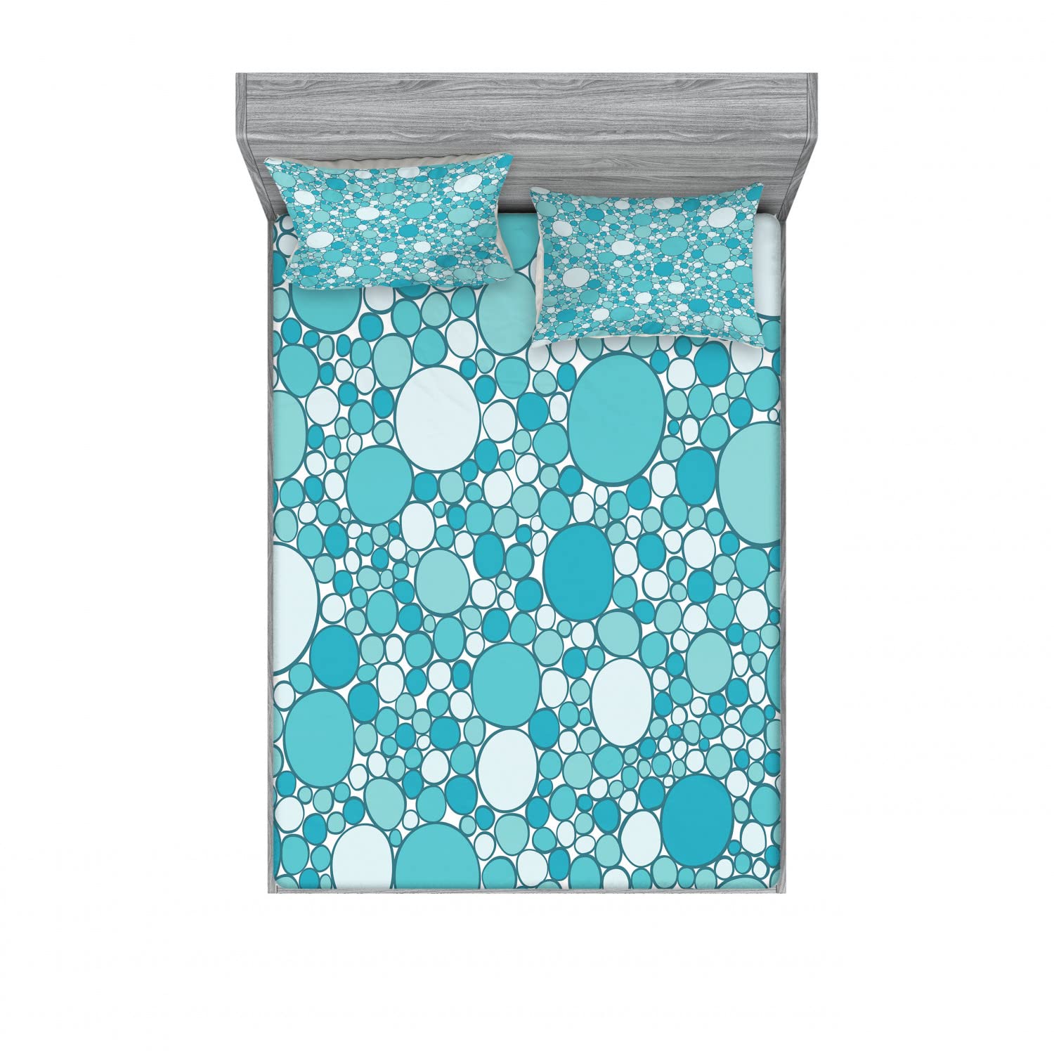 Ambesonne Modern Abstract Bubbles Pattern 4-Piece Queen Size Bedding Set - 2 Fitted Sheets & 2 Pillow Shams, Turquoise Teal Home Decor for Contemporary Bedroom, Guest Room or Dorm