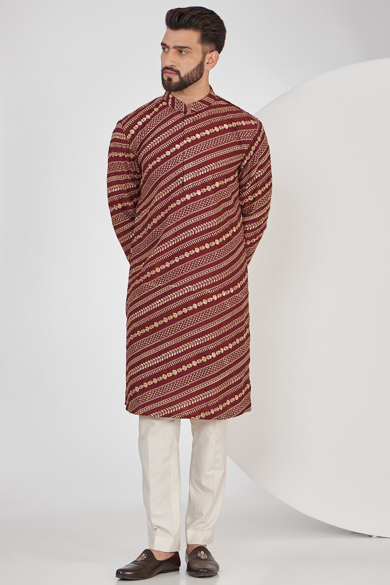 Elegant Maroon Embroidered Kurta with Intricate Zari Work for Women | Traditional Indian Ethnic Wear | Perfect for Festivals, Weddings & Special Occasions