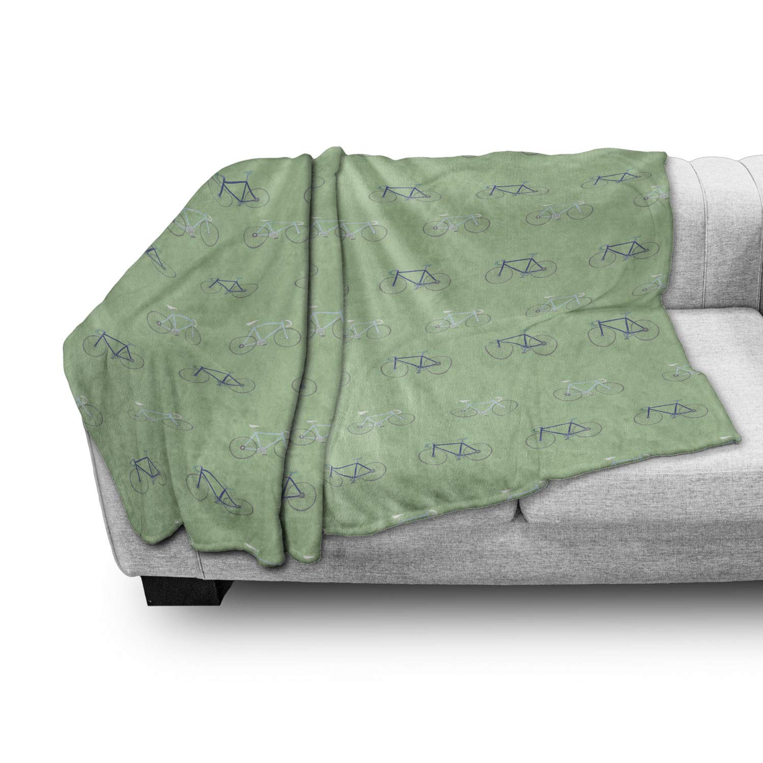 Ambesonne Bicycle Themed Throw Blanket - Soft Flannel Fleece Blanket with Rhythmic Bike Motifs on Pastel Backdrop, 50