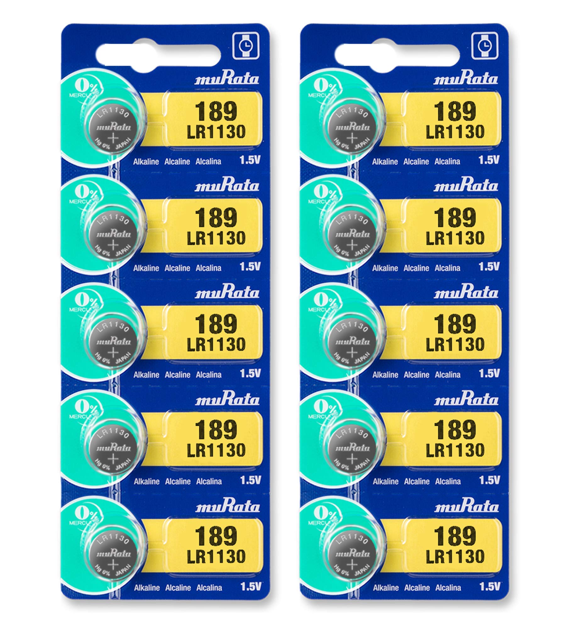 Murata LR1130 AG10 389A 1.55V Alkaline Button Cell Batteries (10-Pack) - Perfect for Watches, Calculators, Toys, and Small Electronic Devices