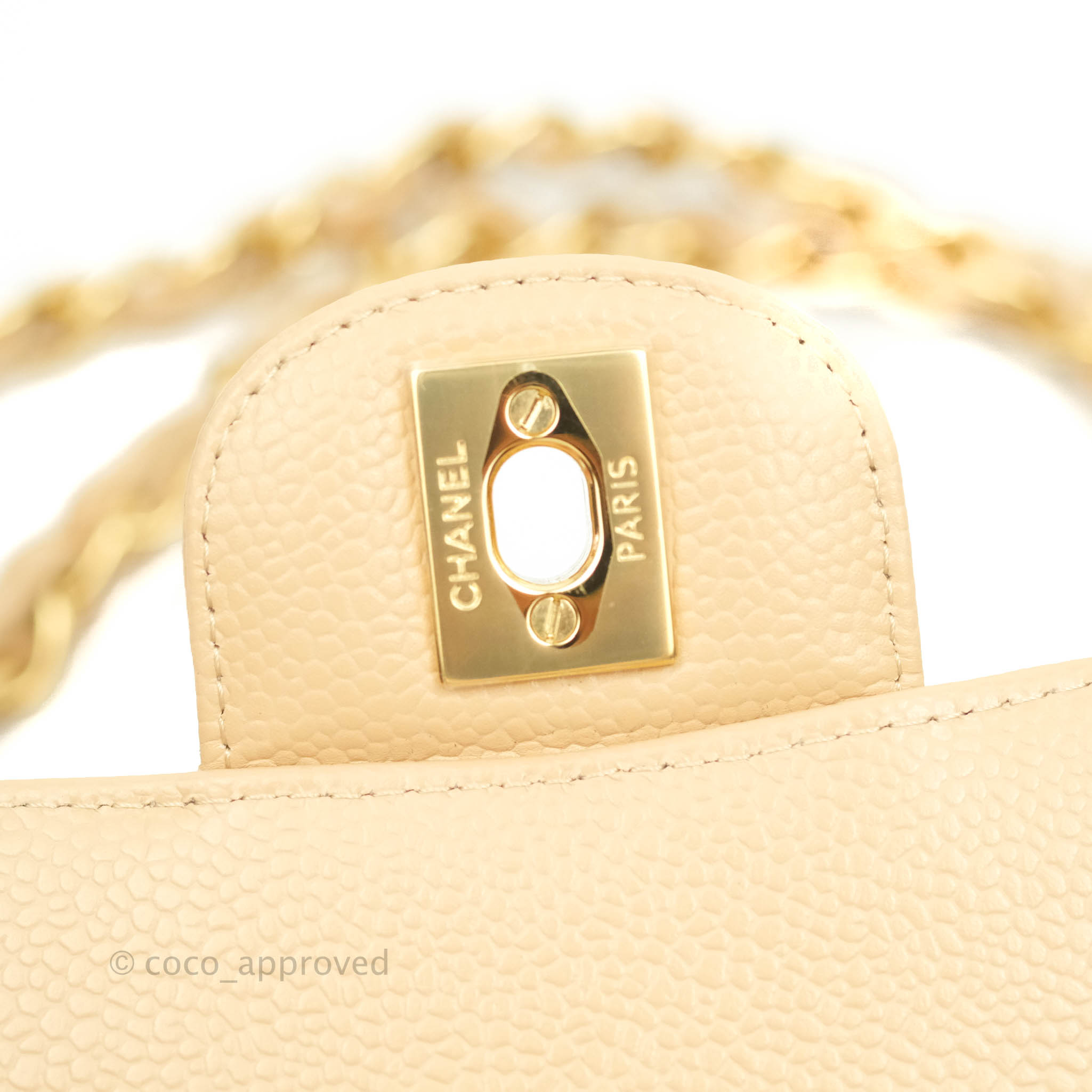 Chanel Classic Medium Double Flap Bag in Beige Caviar Leather with Gold Hardware - Luxury Designer Handbag for Women, Perfect for Work, Evening Events & Special Occasions