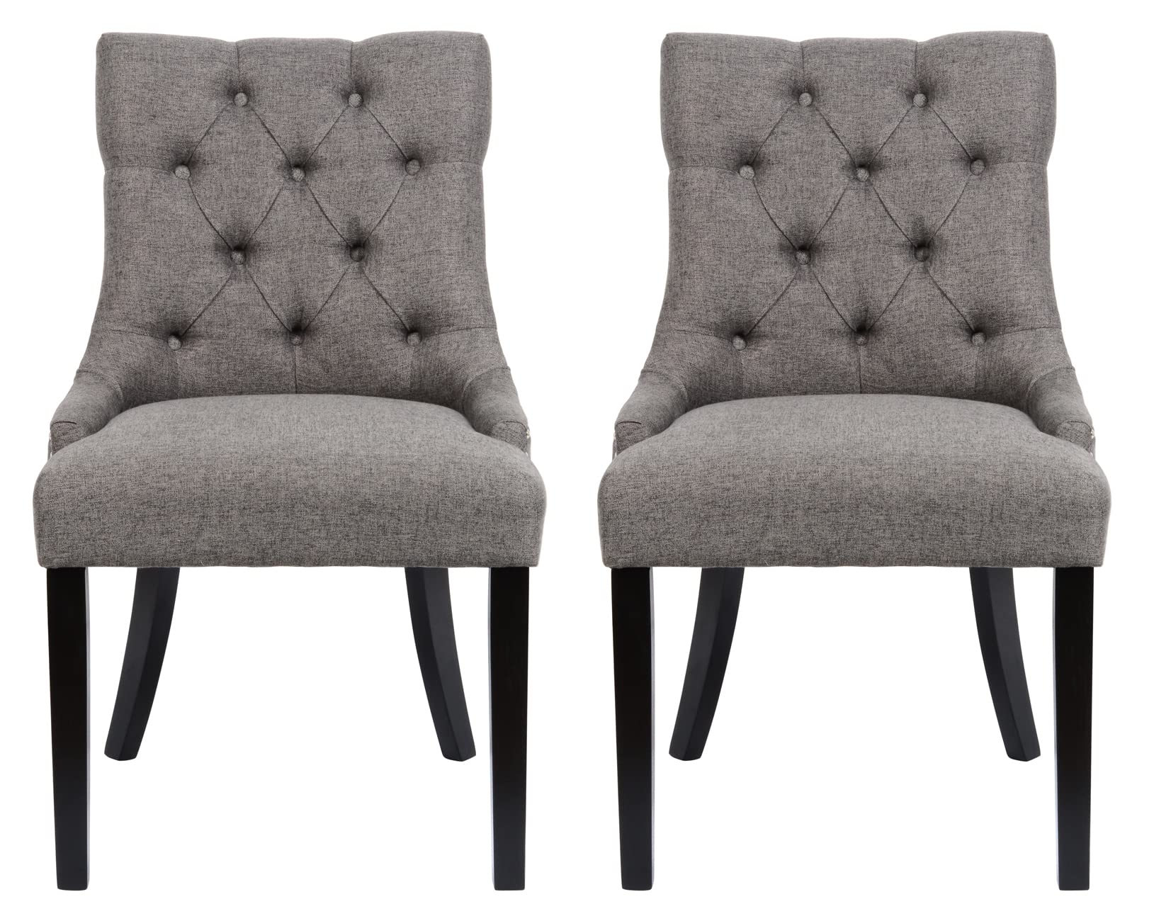 Modern Dark Grey Upholstered Dining Chairs Set of 2 - Tufted Fabric Kitchen Chairs with Black Wood Legs for Dining Room & Living Room Accent - Perfect for Home Decor, Family Gatherings and Dinner Parties