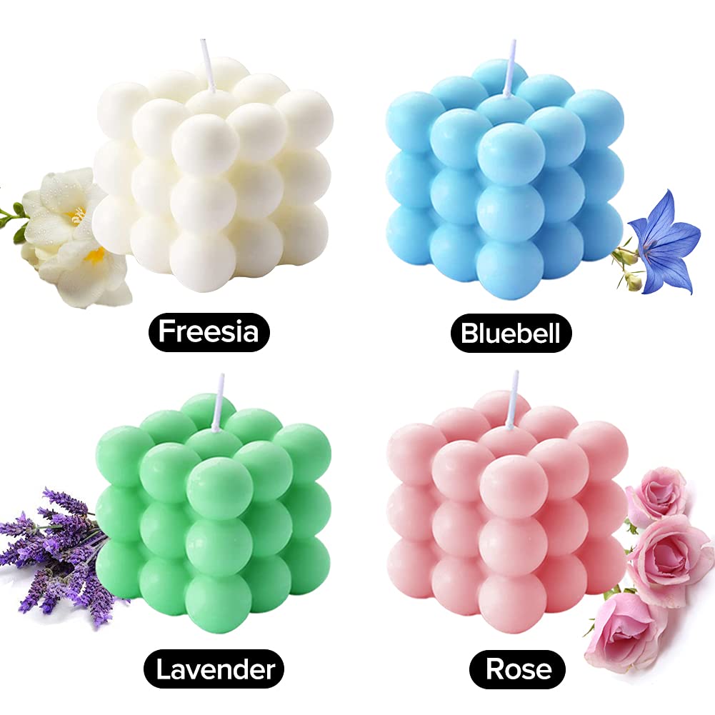 4 Pack Scented Bubble Cube Soy Wax Candles - 5.4 oz Aromatherapy Candles for Home Decor, Relaxing Gifts for Women | Perfect for Bedroom, Bathroom & Living Room Ambiance