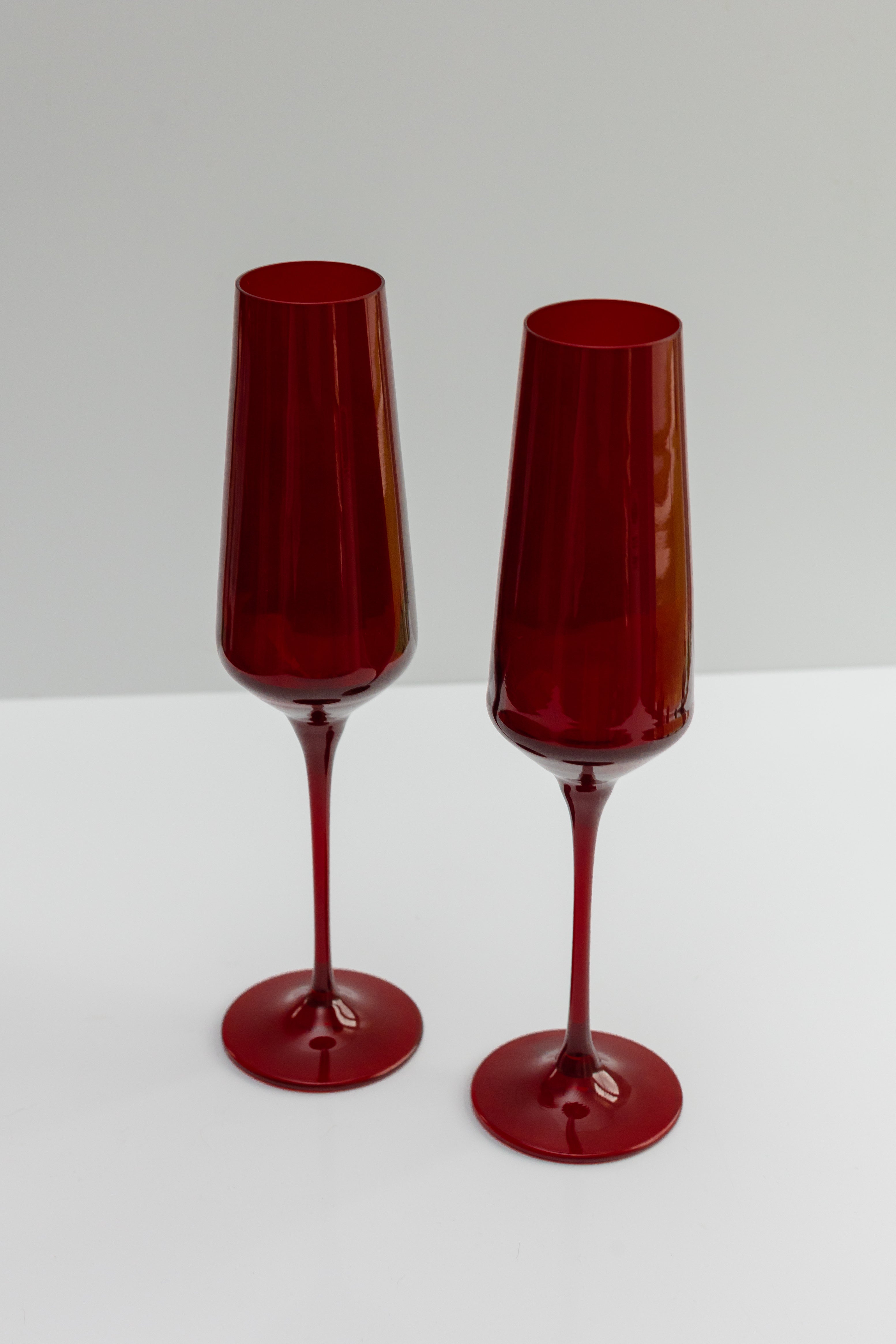 Estelle Colored Champagne Flute Set of 2 - Elegant Red Wine Glasses for Toasting, Celebrations & Romantic Dinners - Perfect for Weddings, Anniversaries & Special Occasions