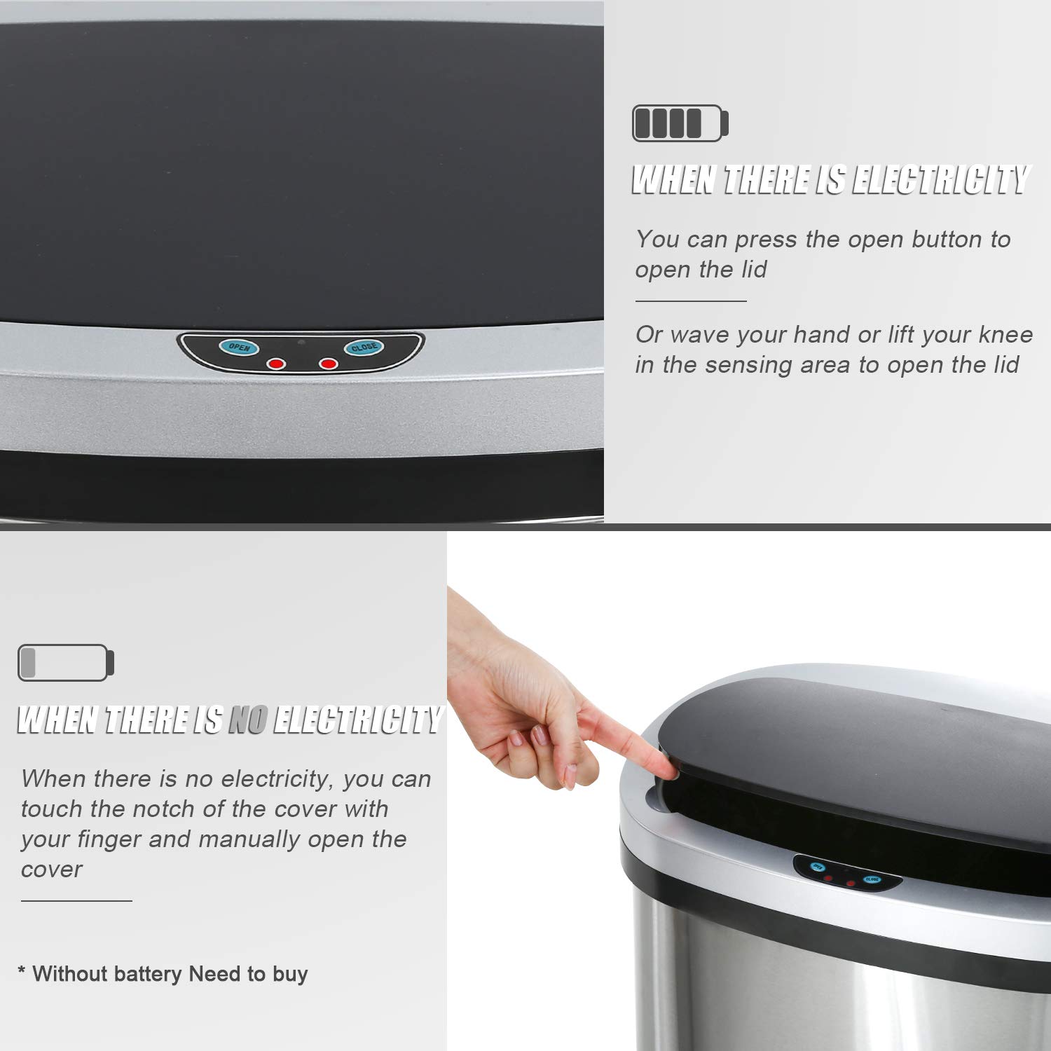 Stainless Steel Automatic Touch-Free 13 Gallon (50 Liter) Kitchen Trash Can - High Capacity Garbage Bin for Home, Office, Bedroom - Hands-Free Waste Disposal for Hygiene & Convenience