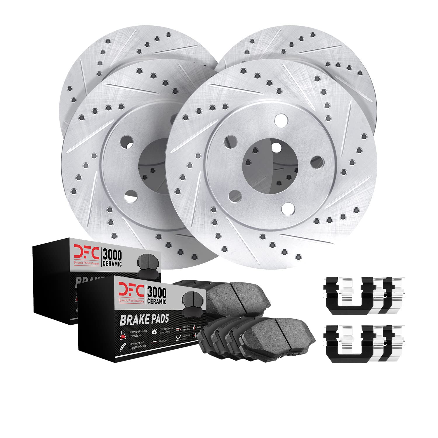 Dynamic Friction Company Premium Ceramic Front & Rear Brake Pads and Rotors Kit - High Performance Braking System for Cars, Trucks, SUVs | Perfect for Daily Commuting, Highway Driving & Heavy-Duty Use