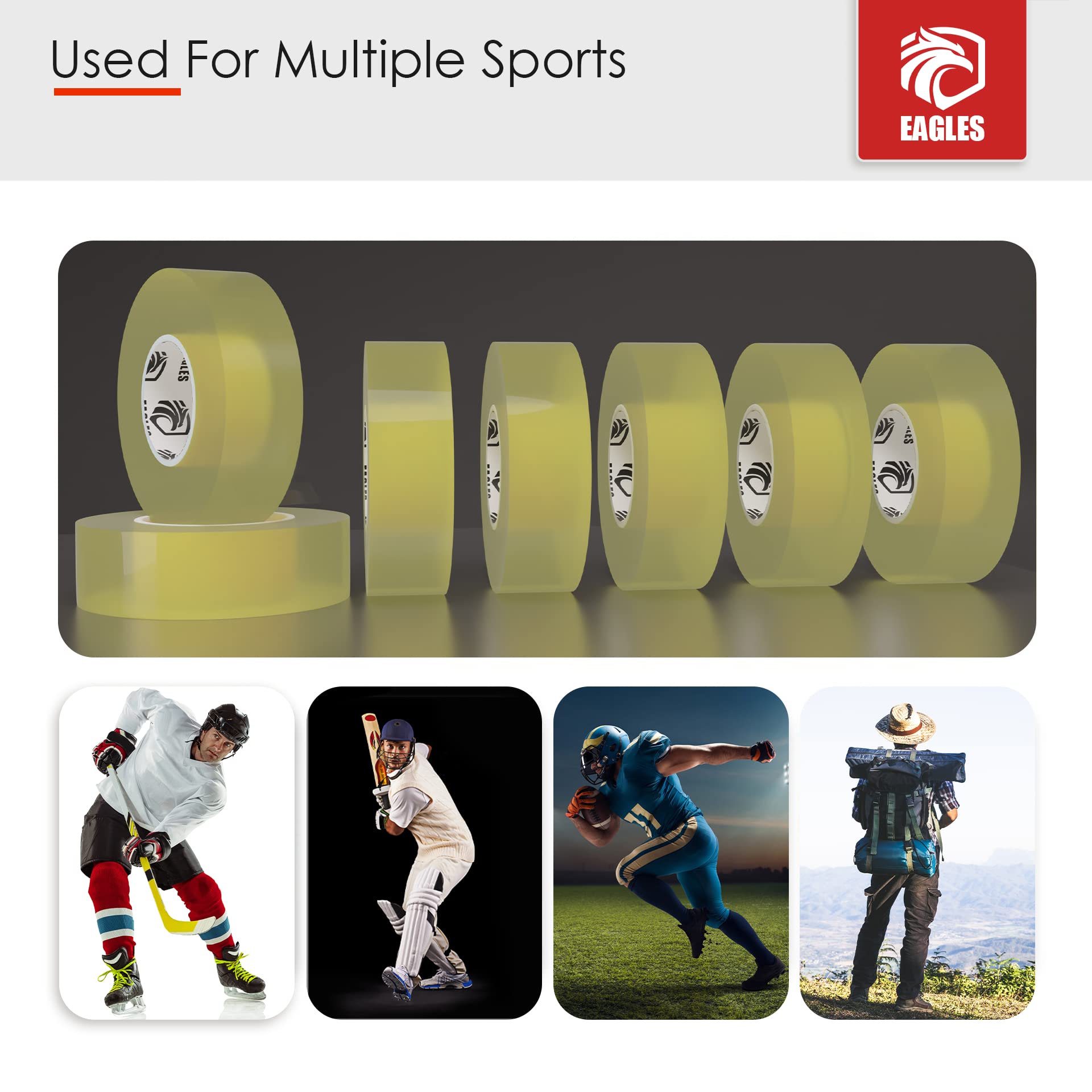 EAGLES Bulk Hockey Tape - Black, White & Clear - Strong Adhesive Sports Tape for Sticks, Blades & Equipment - Durable Cloth/PVC Hockey Accessories - Perfect for Players, Coaches & Sports Enthusiasts
