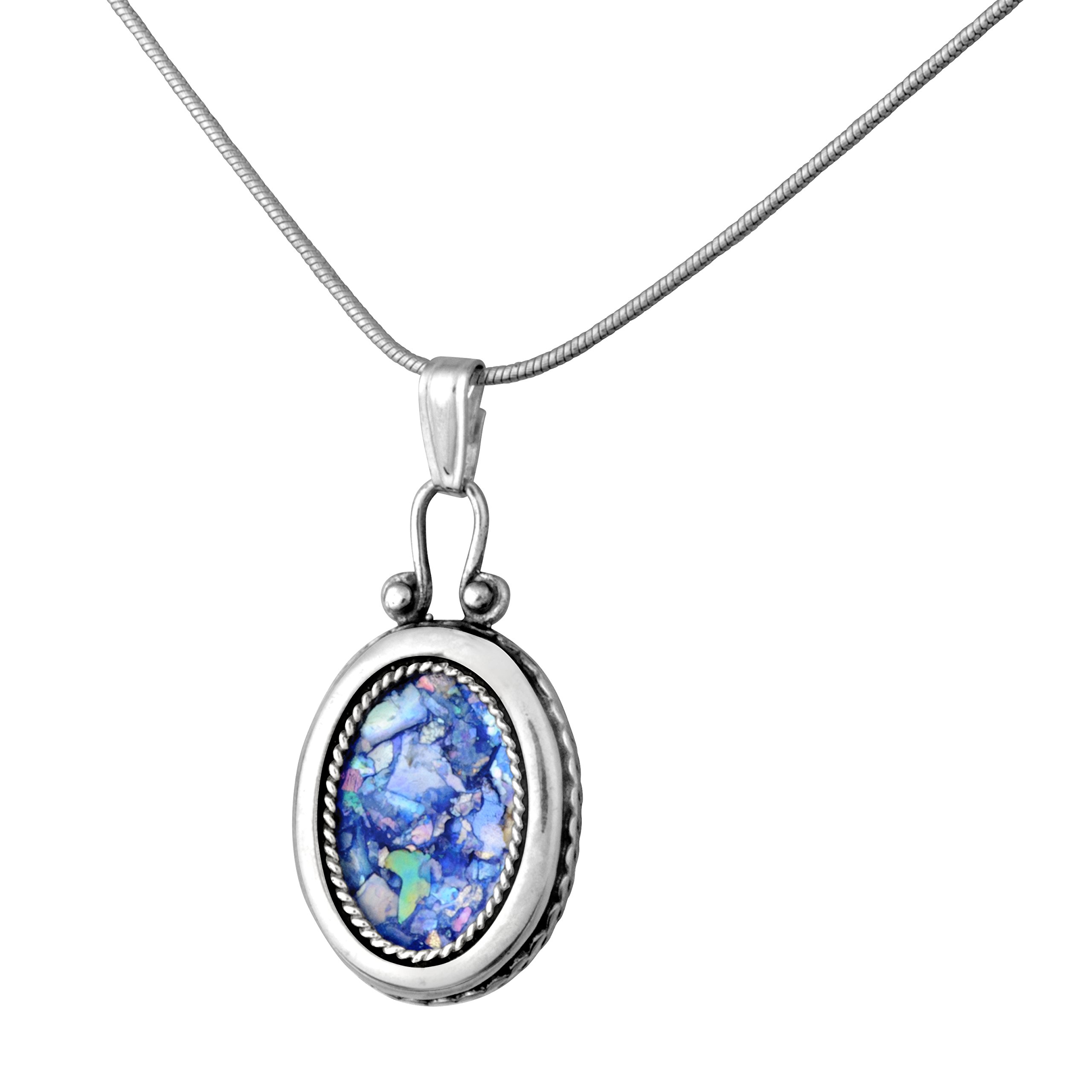 Authentic Sterling Silver & Ancient Roman Glass Oval Pendant Necklace - Perfect for Gifts, Jewelry Collections & Historical Fashion