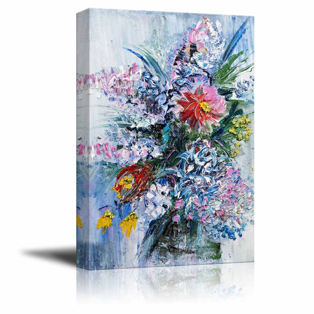 Oil Painting Style Canvas Prints - Bouquet of Spring Flowers Wall Art | Modern Home Decor, Stretched Gallery Wrap Giclee Print Ready to Hang (32