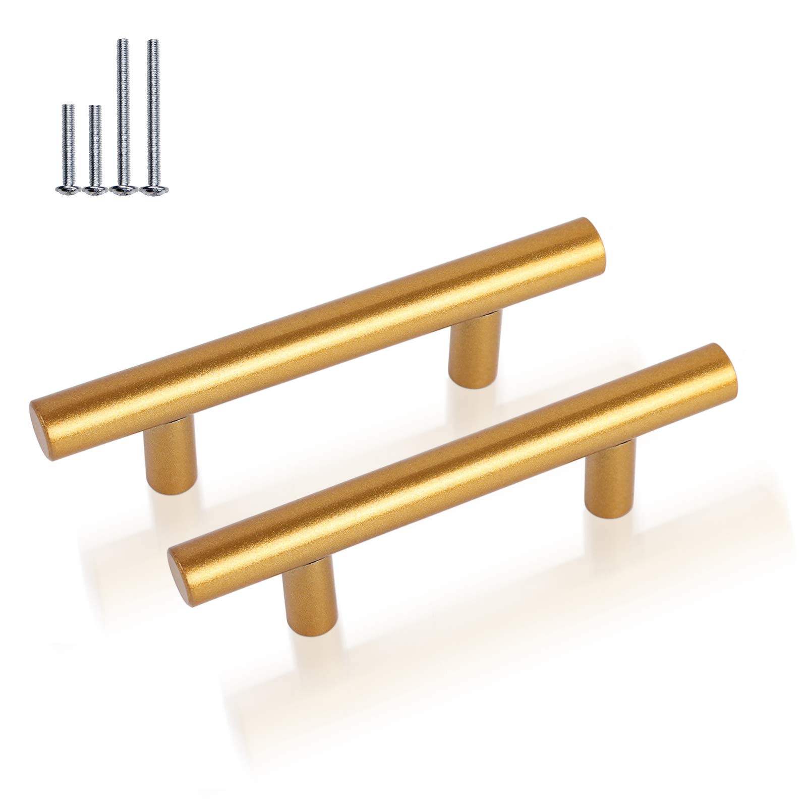 Brushed Brass T-Bar Cabinet Handles - 5 Pack for Dresser Drawers | Durable Stainless Steel