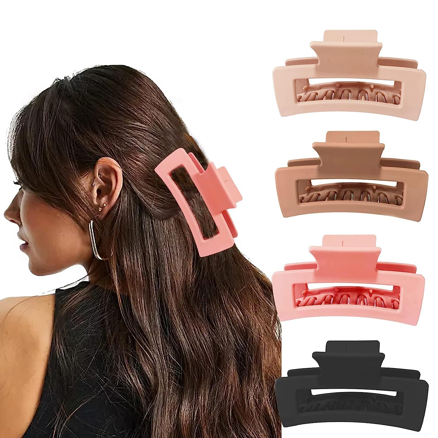 4PCS Acrylic Hair Claw Clips - Banana Barrettes & French Butterfly Jaw Clips for Women | Tortoise Shell Grip with Leopard Print | Long Size Hair Accessories for Women & Girls | Perfect for Ponytails, Buns & Everyday Styling