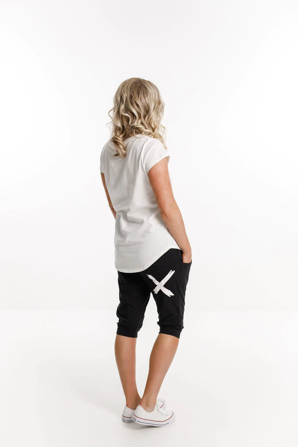 Stylish 3/4 Length Apartment Pants for Women - Black with White X Design | Comfortable Lounge Pants for Home, Yoga & Casual Outings