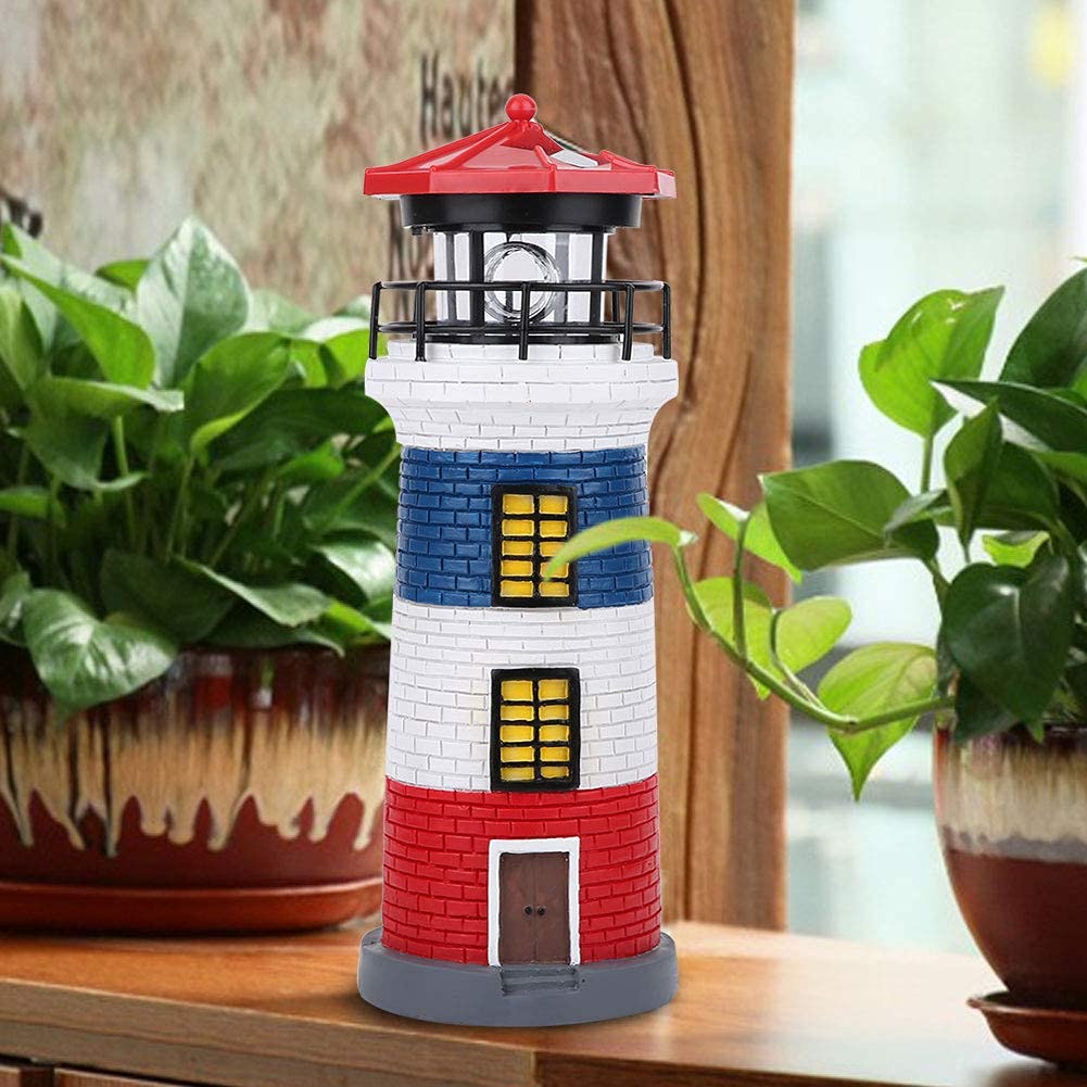 Omabeta LED Solar Powered Lighthouse Statue - Outdoor Rotating Garden Light for Yard, Lawn & Patio Decor - Waterproof Solar Lighthouse Lamp in Red, Blue & White - Perfect for Pathway, Landscape & Backyard Lighting